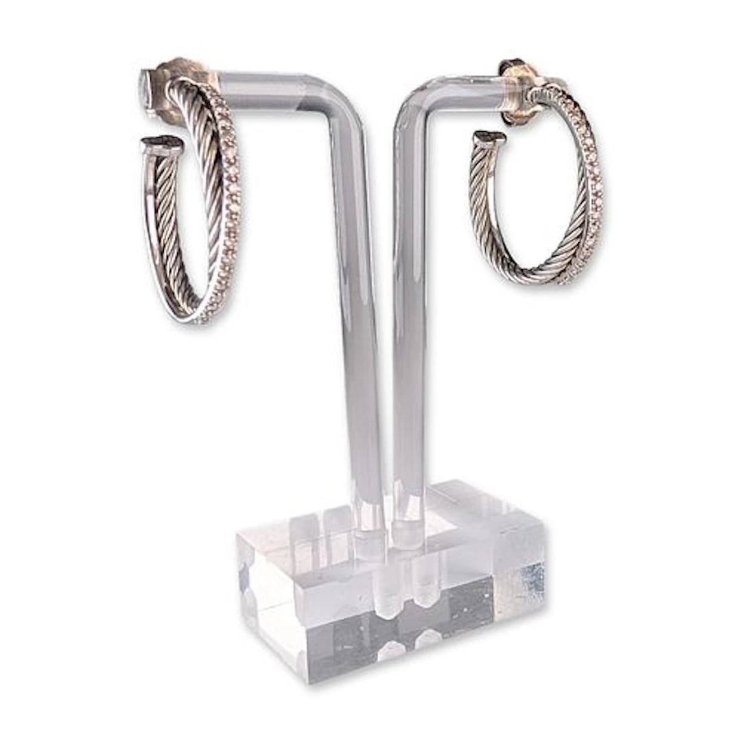 David Yurman Sterling Silver and 14K Gold Diamond Crossover Hoop Earrings