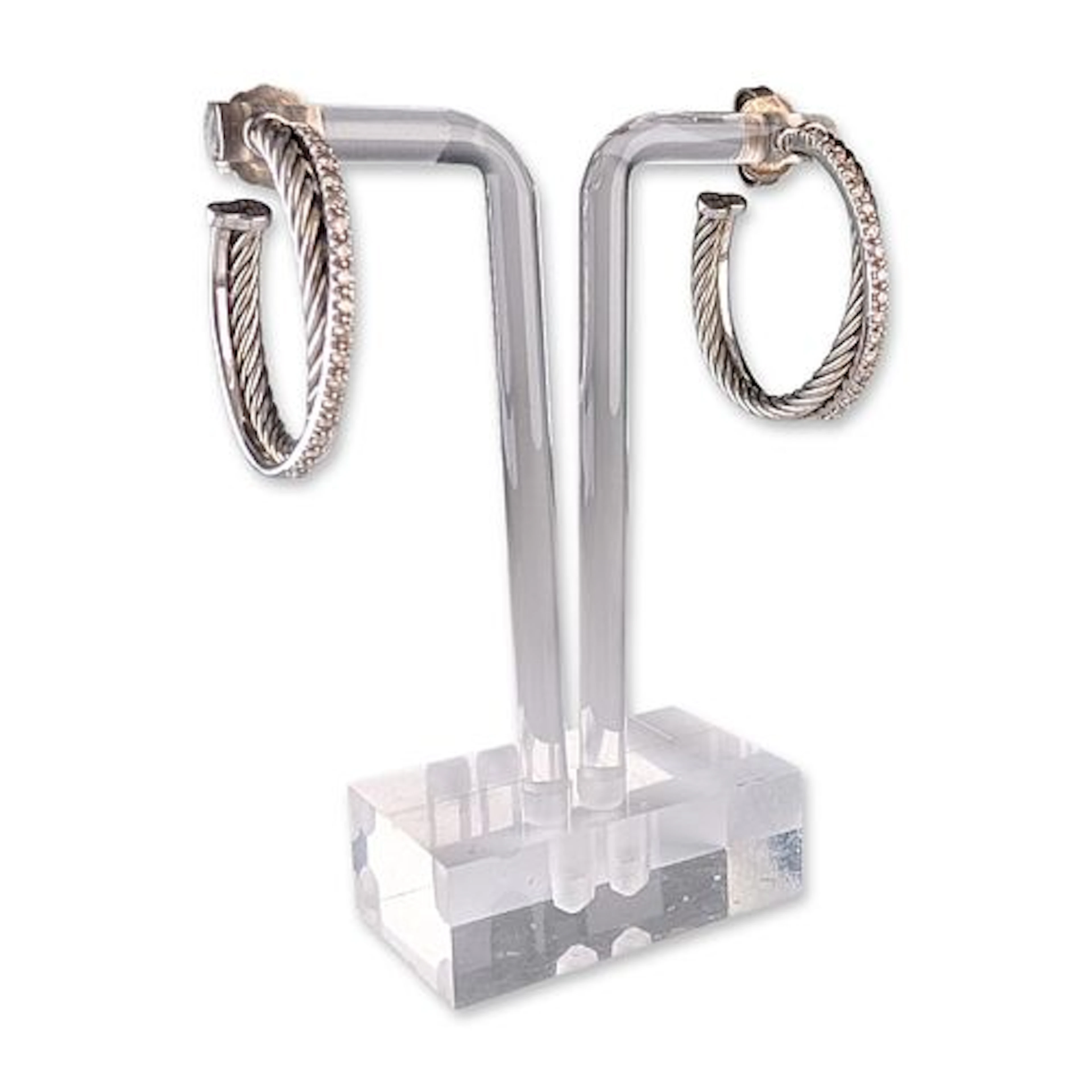 David Yurman Sterling Silver and 14K Gold Diamond Crossover Hoop Earrings