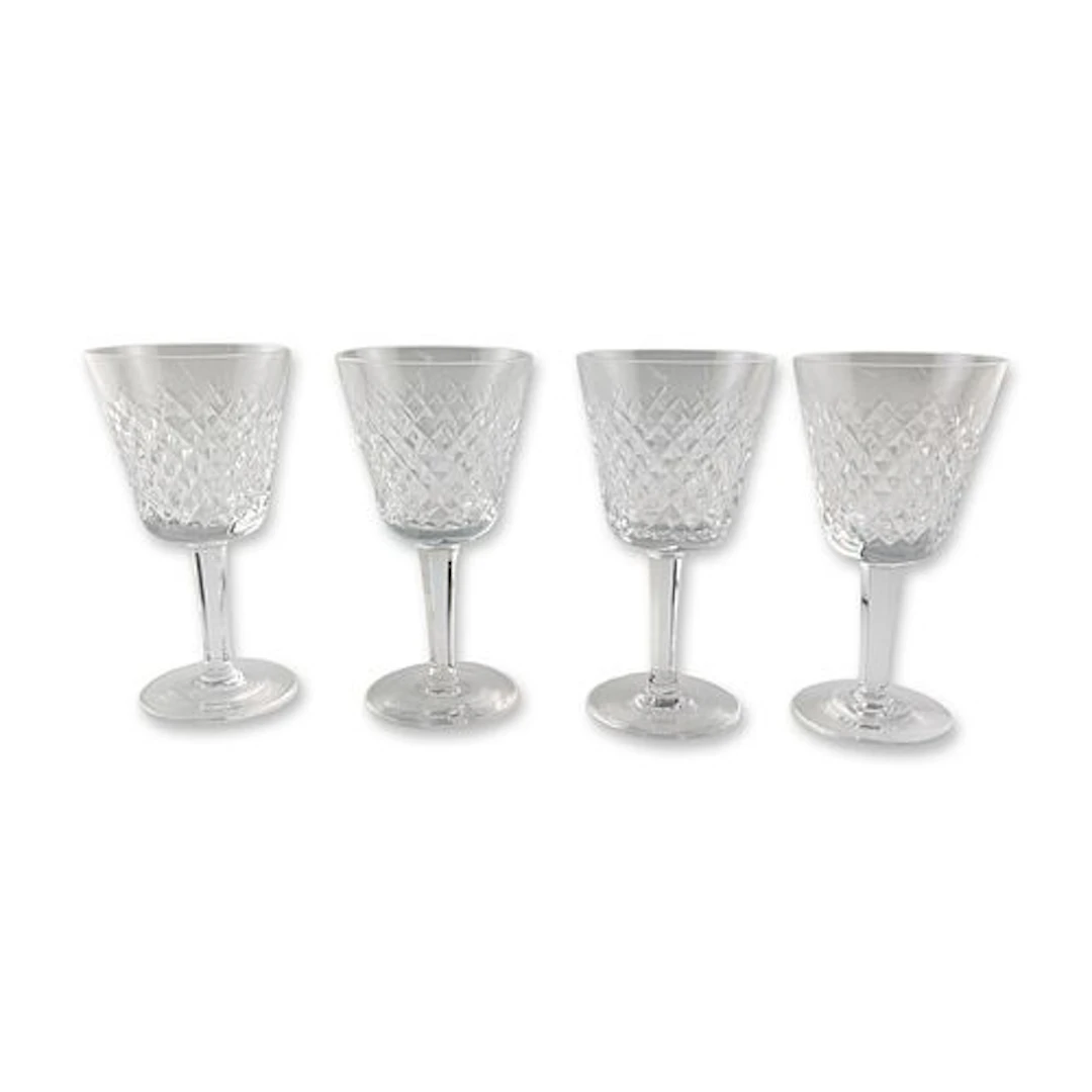4pc Waterford Alana Pattern Crystal Stemware Wine Glasses Set