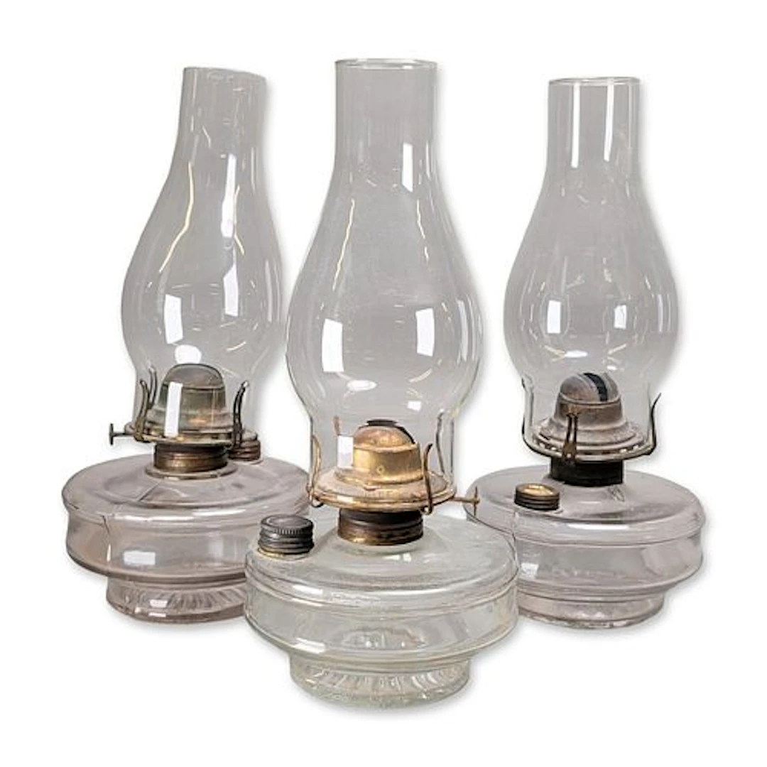 3pc Clear Glass Queen Anne Kerosene Table Lamps