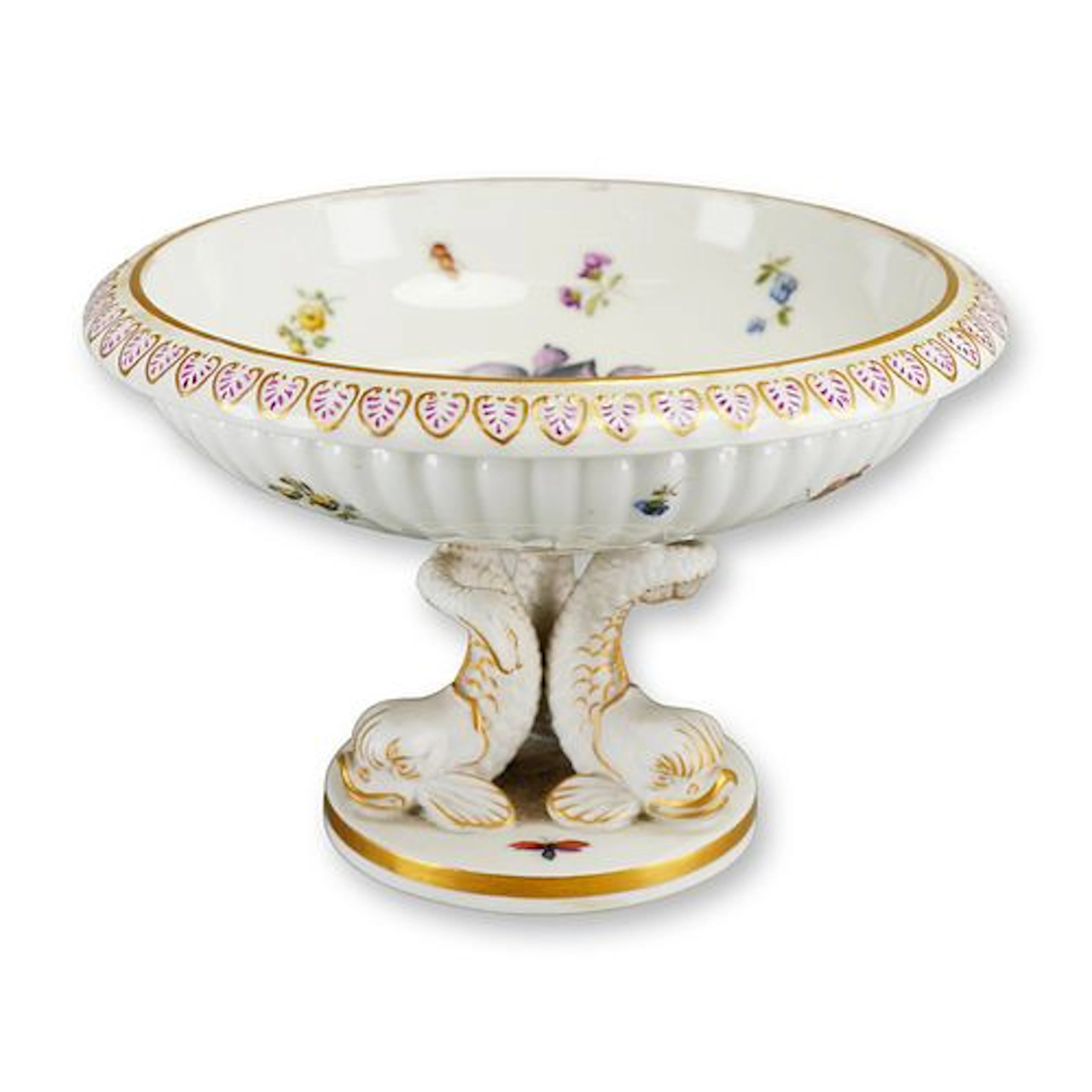 KPM Porcelain Compote with Dolphin Support, Germany, 19th Century