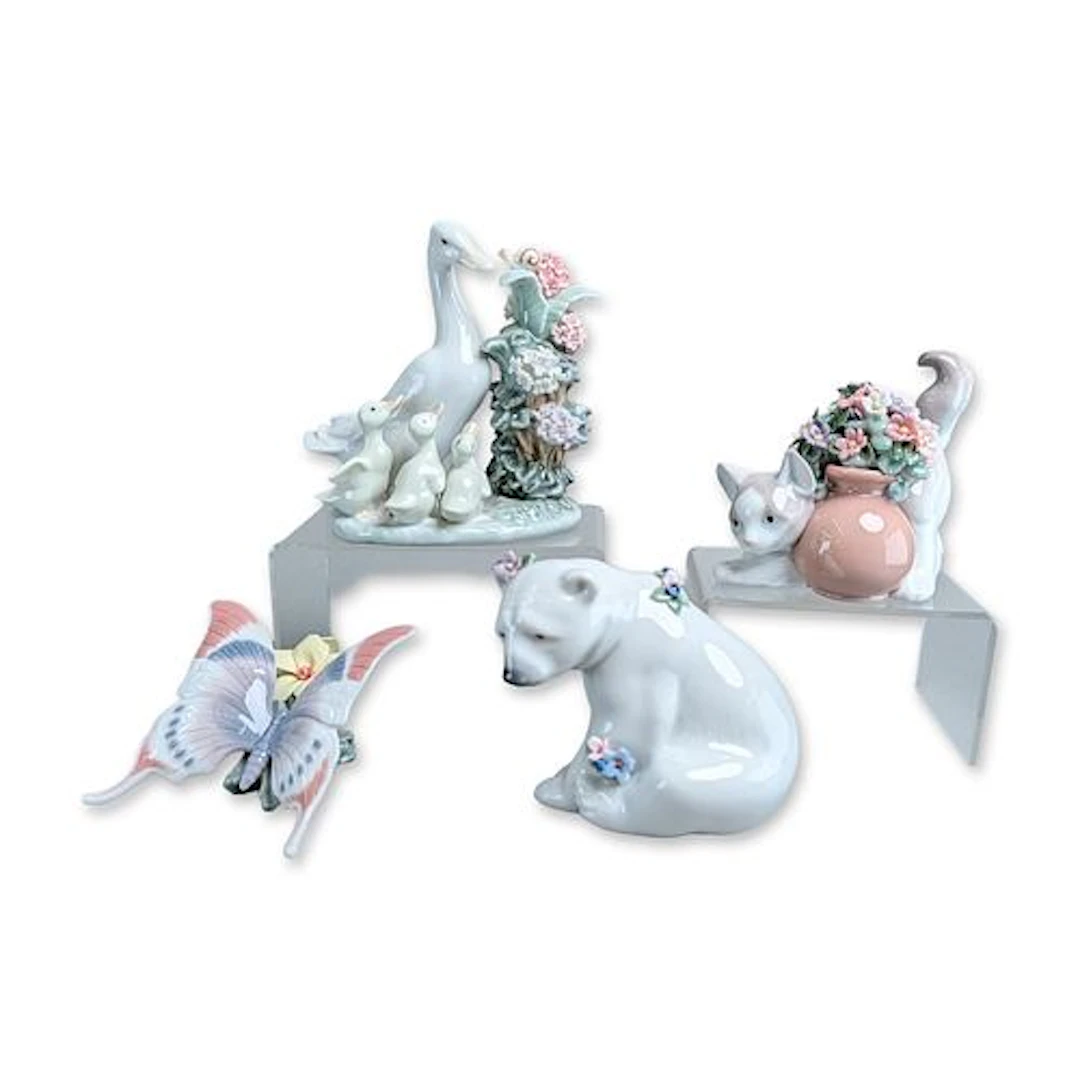 4pc Lladro Glazed Porcelain Animal Figurines, Duck, Kitten, Polar