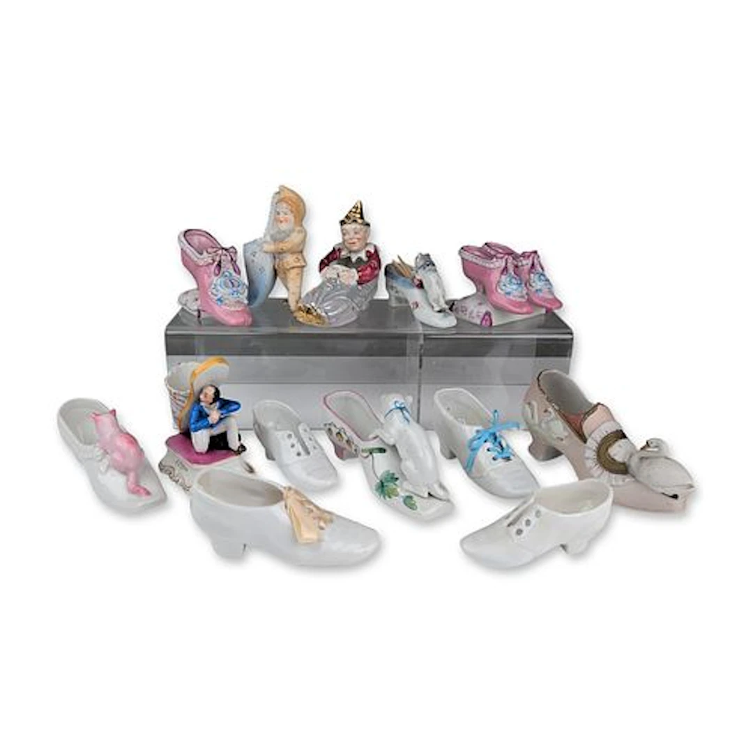 13pc Antique and Vintage Porcelain Novelty Shoe Figurines