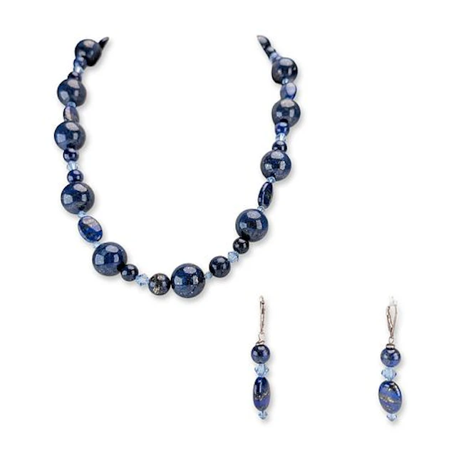 2pc Blue Bead and Sterling Silver Jewelry Suite