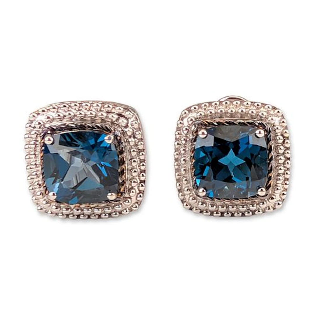 Pair of London Blue Topaz 14K Gold and Sterling Silver Earrings