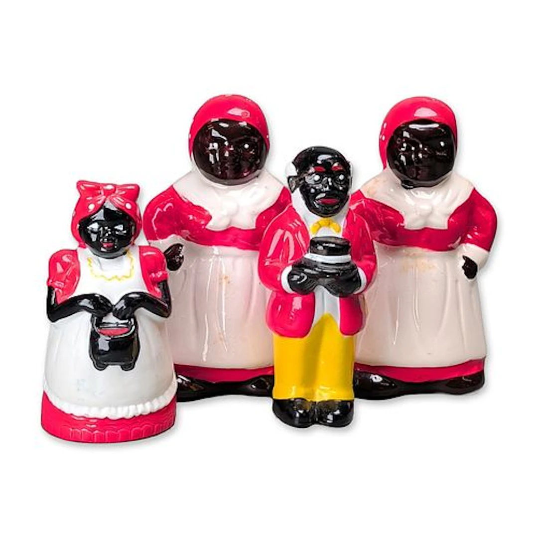 4pc Black Americana Painted Ceramic Salt and Pepper Shakers