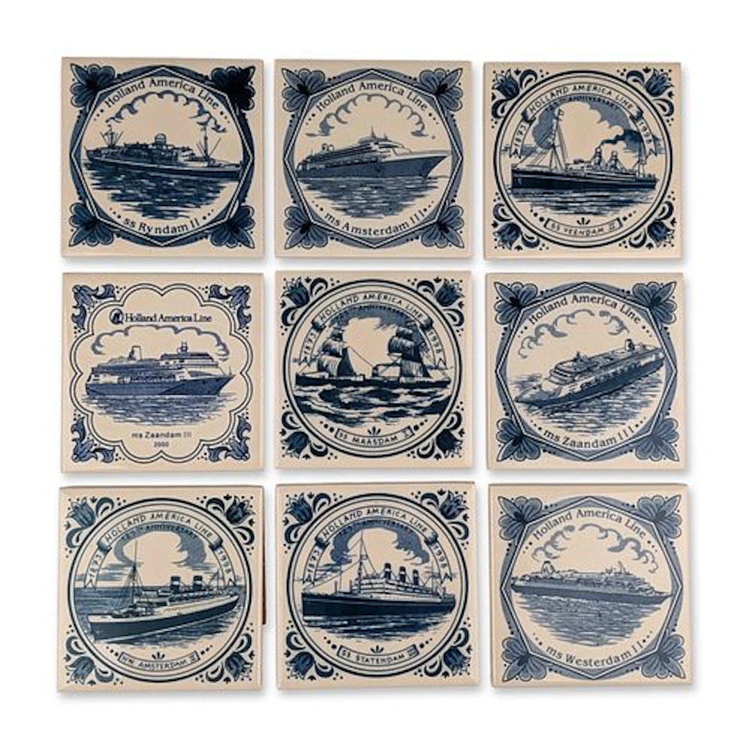 9pc Holland America Line Commemorative Ceramic Coasters