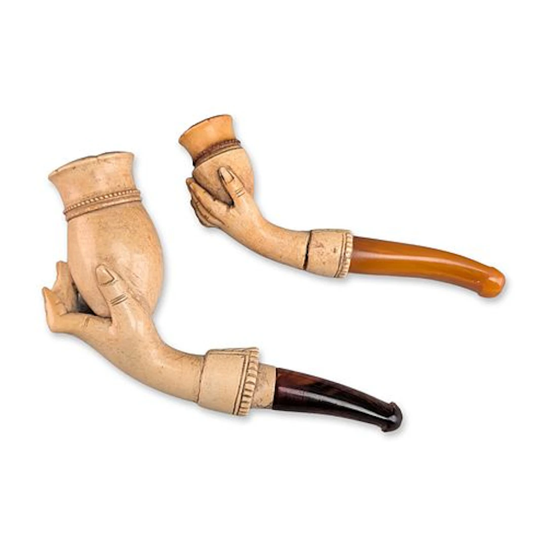 2pc Carved Meerschaum Hand and Bowl Tobacco Pipes