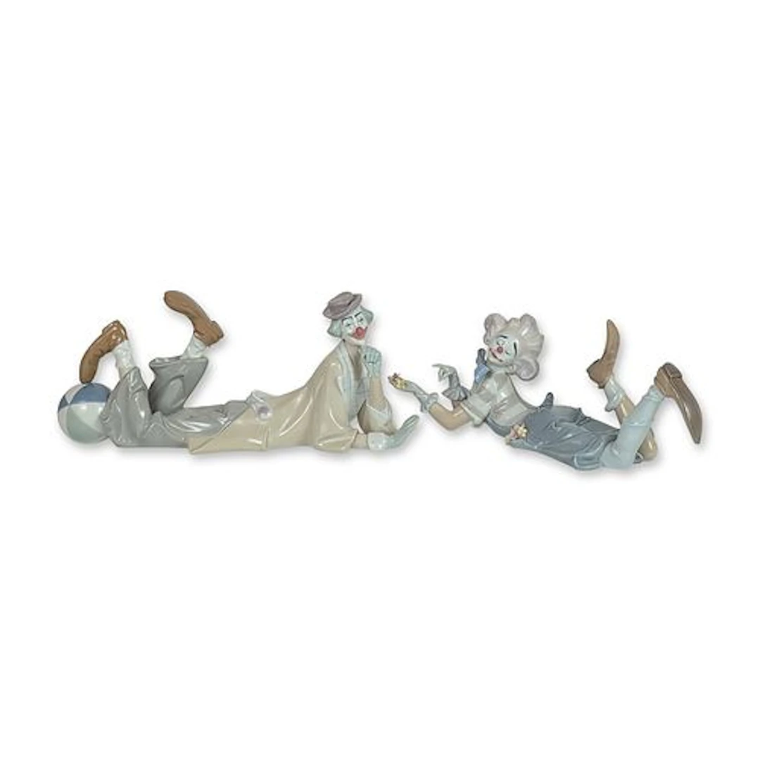2pc Lladro The Magic of Comedy & Reclining Clown Porcelain Figurines