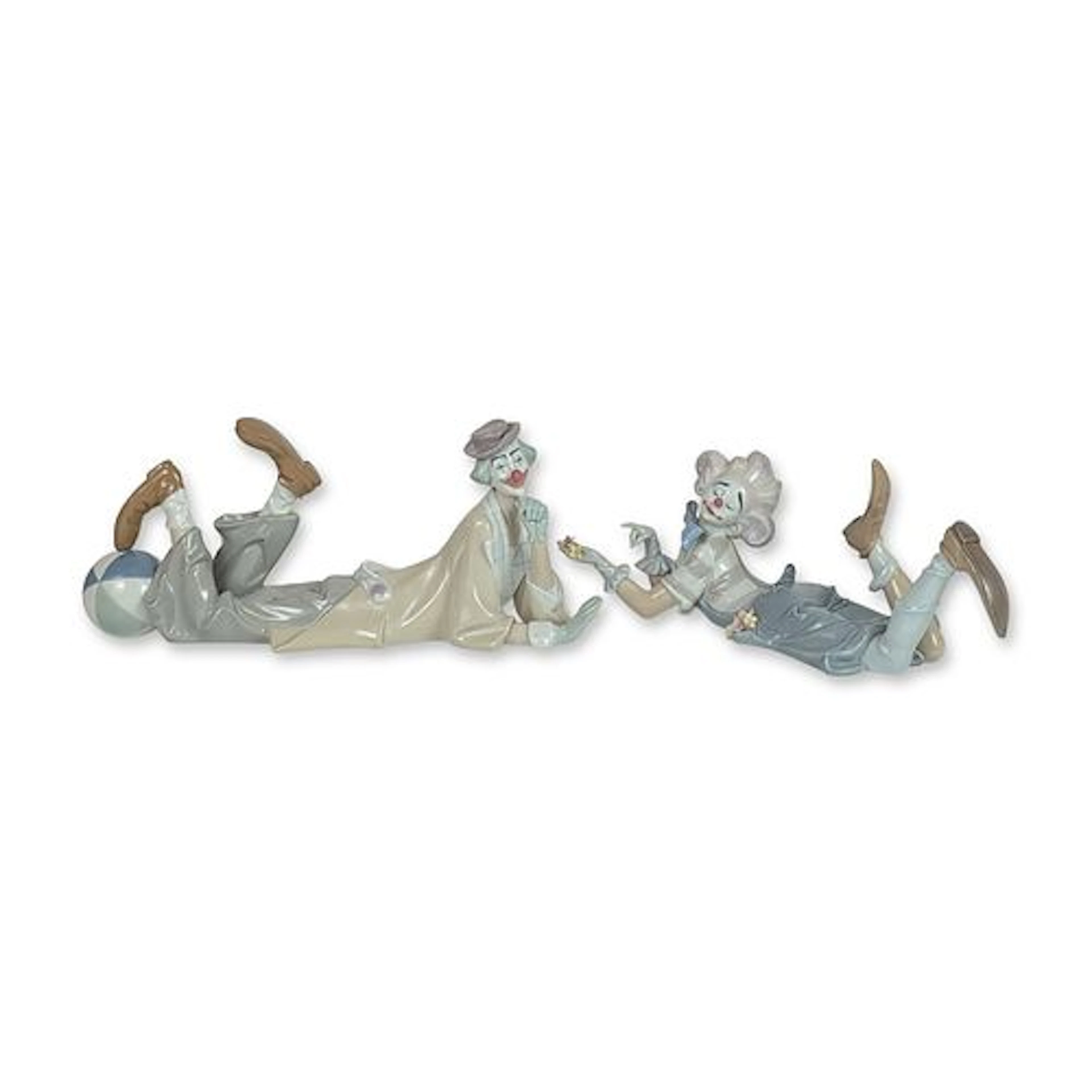2pc Lladro The Magic of Comedy & Reclining Clown Porcelain Figurines