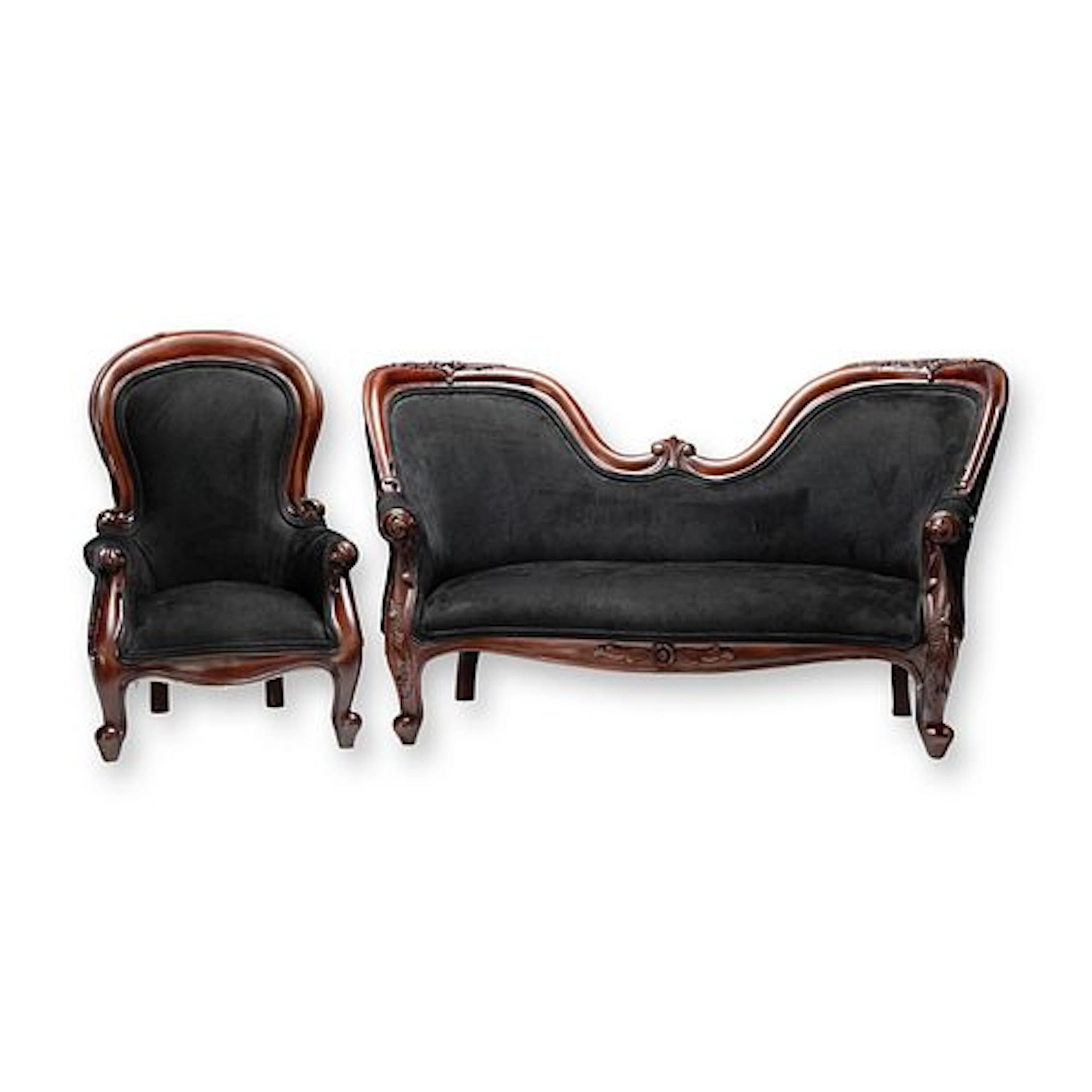 2pc Indonesian Mahogany Child's Puppensofa & Chair