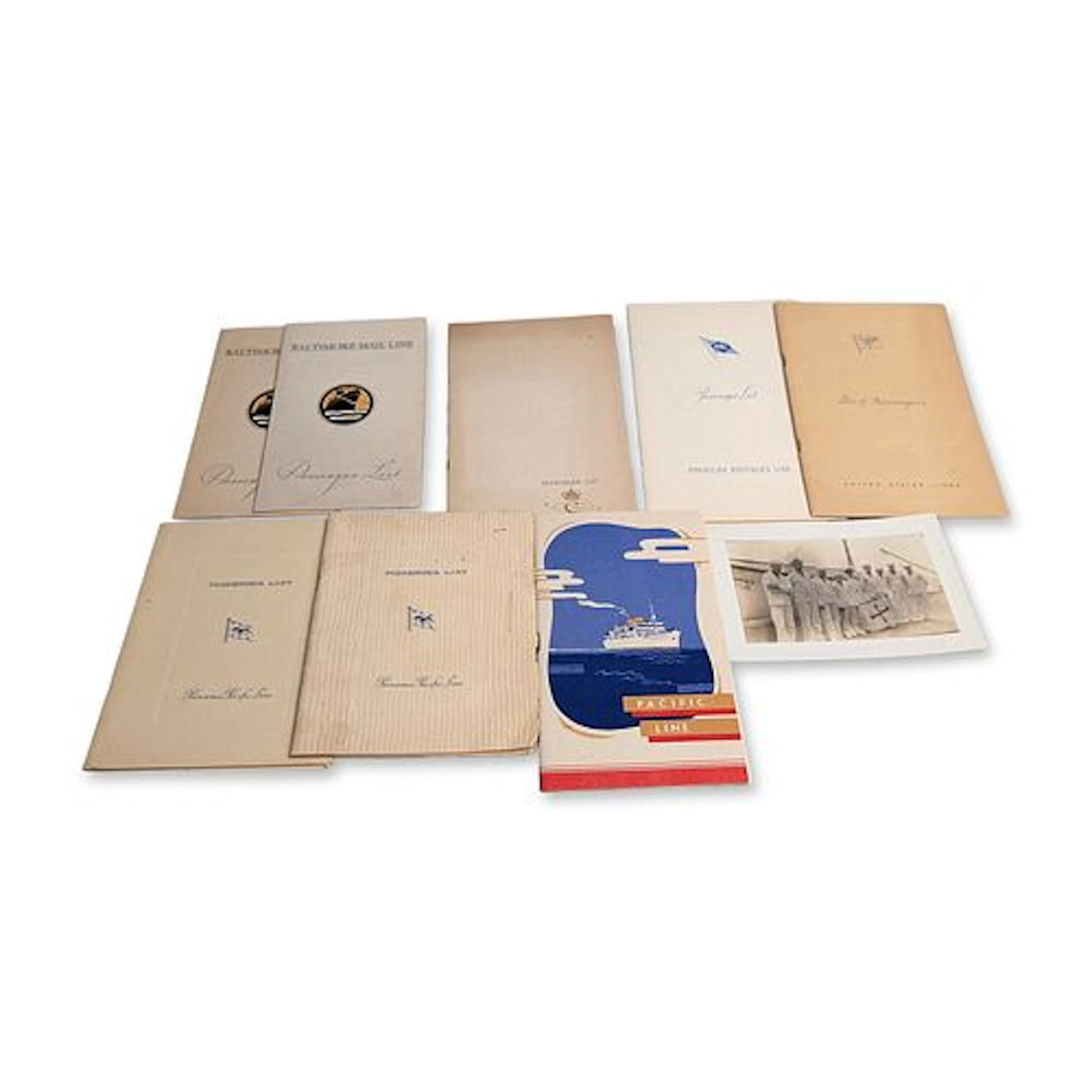 10pc Collection of American Ocean Liner Passenger Lists and Ephemera