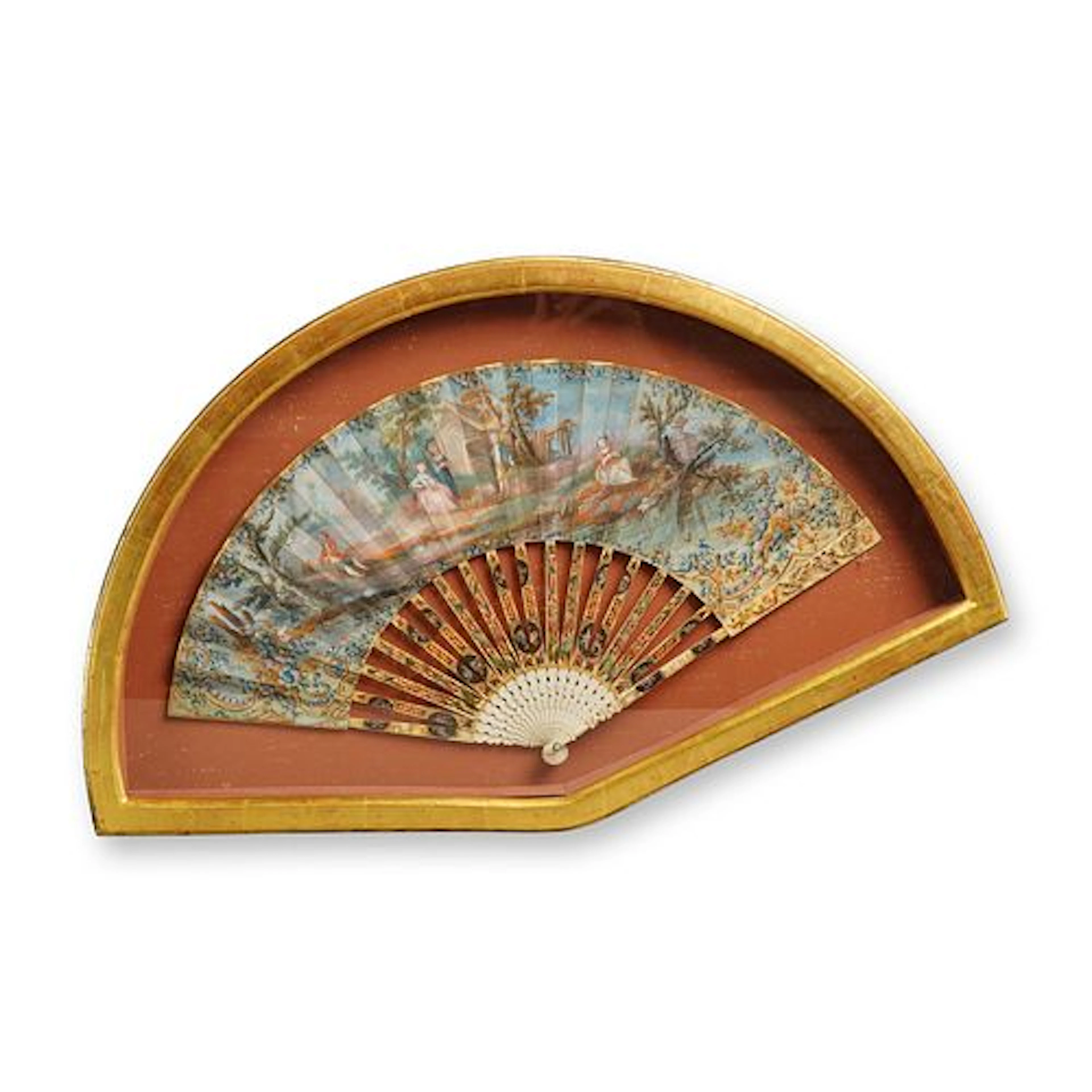 European Folding Fan with Rococo Scene and Gilded Accents