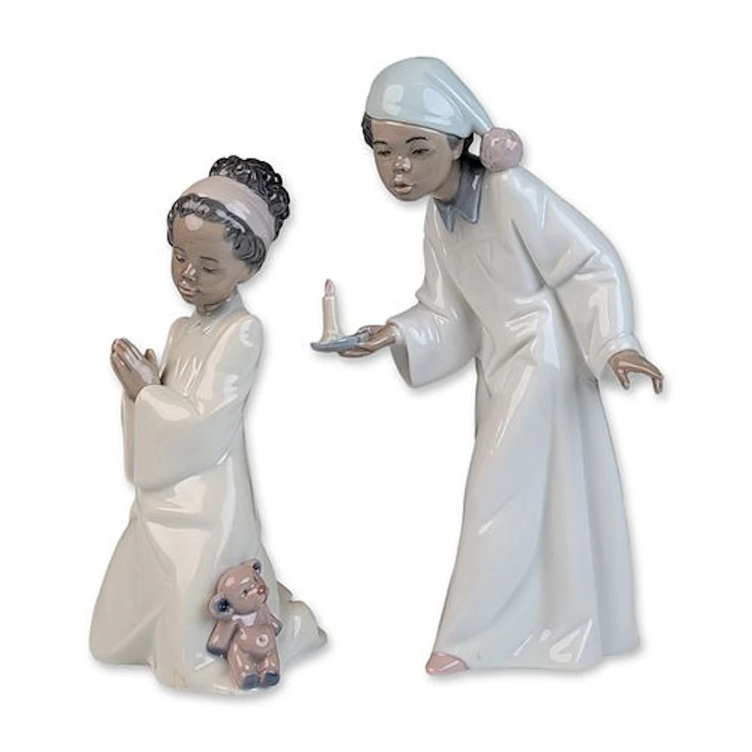 Two Lladro Porcelain Figures, Who's There? 01006464 & Bedtime Prayer 01006465