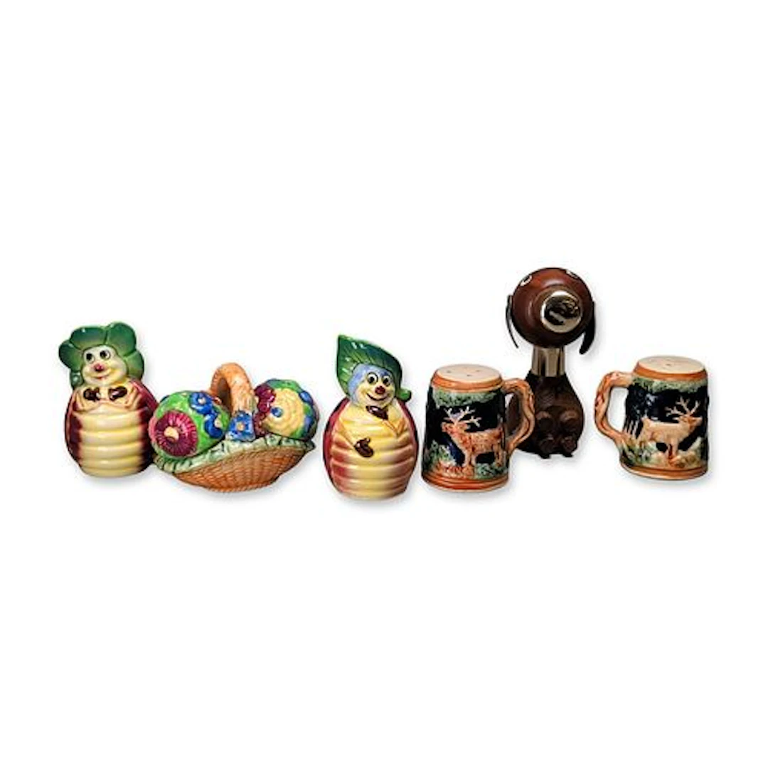 6pc Collection of Vintage Mid-Century Ceramic and Turned Wood Shakers