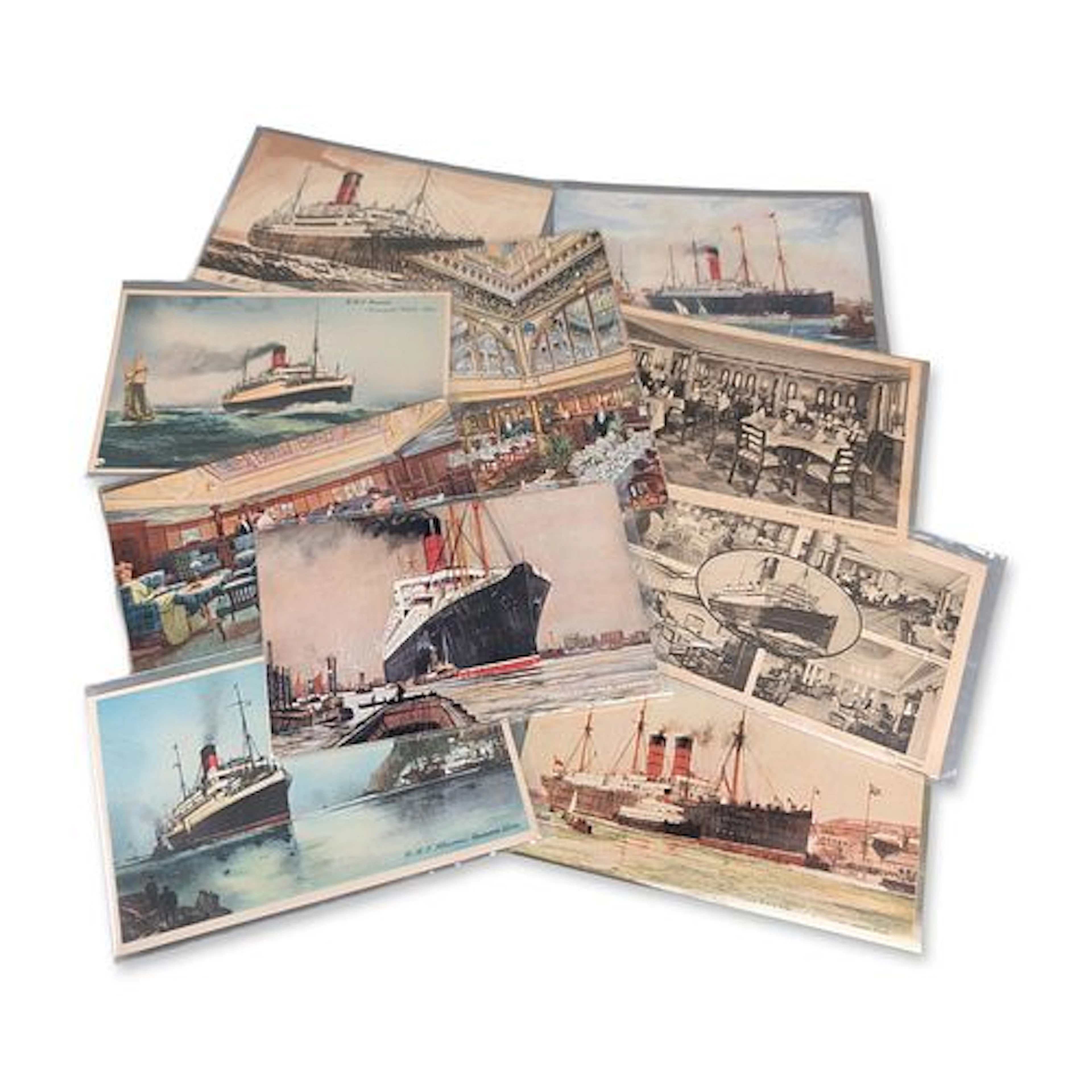10pc Vintage Ocean Liner Postcards Featuring Cunard and White Star Line