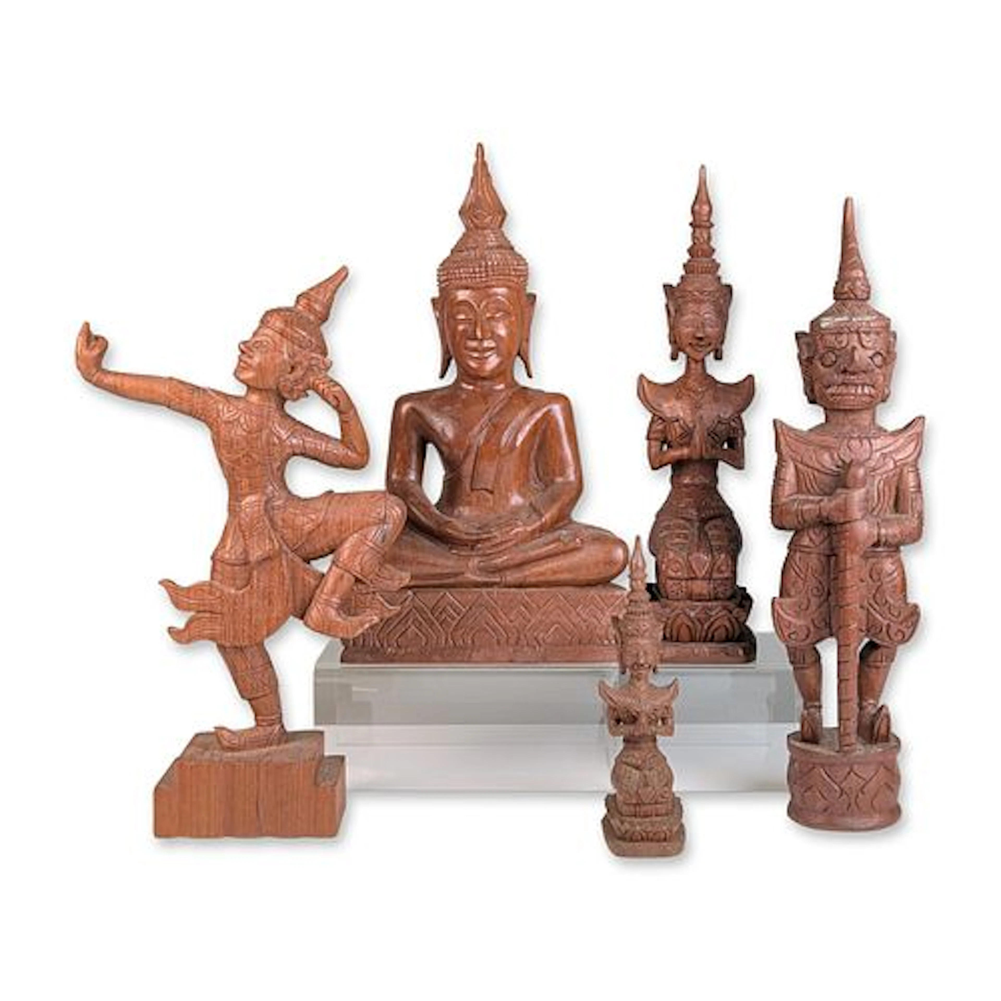 5pc Collection of Vintage Thai Carved Teakwood Figures
