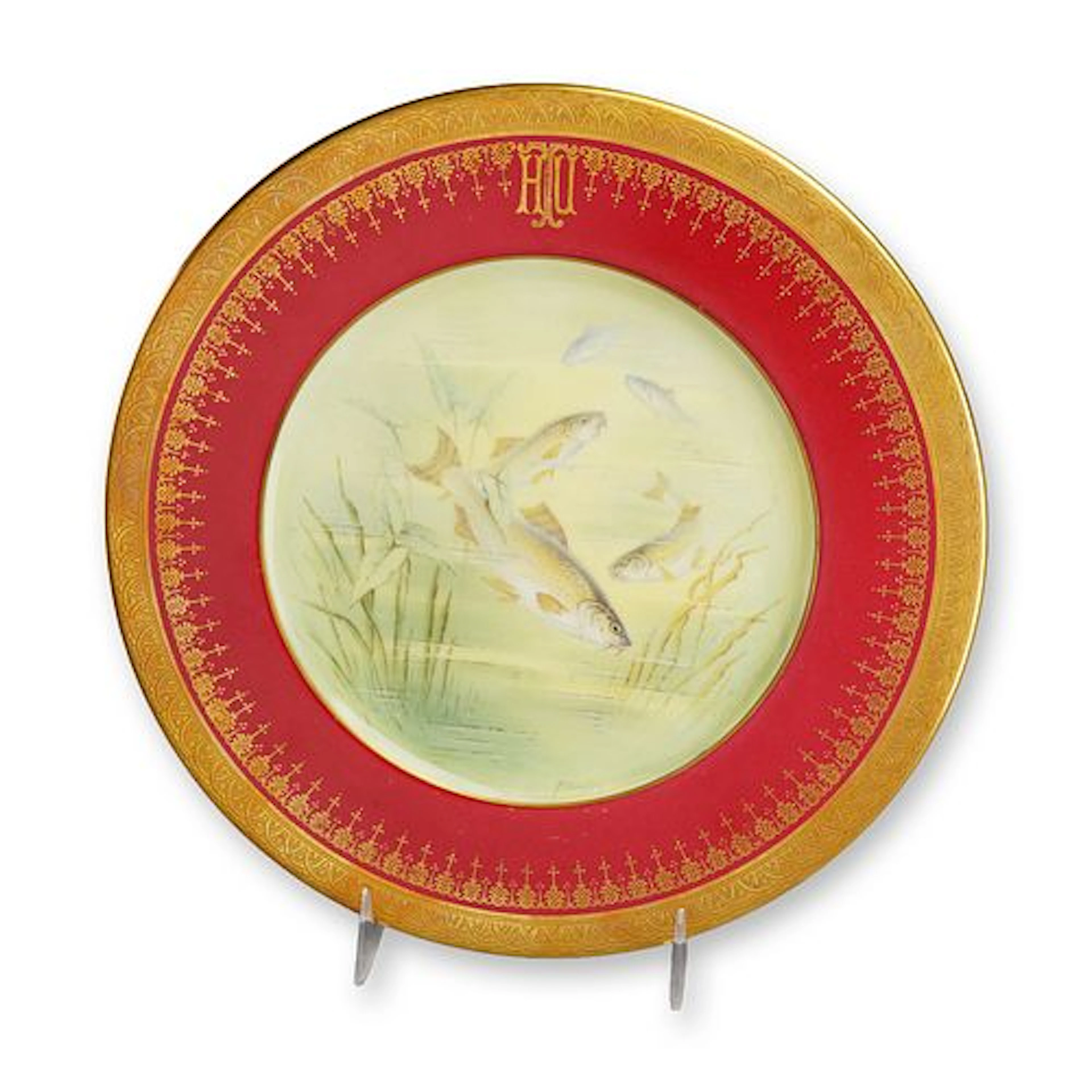 Coalport Porcelain Cabinet Plate with Hand-Painted Fish Study