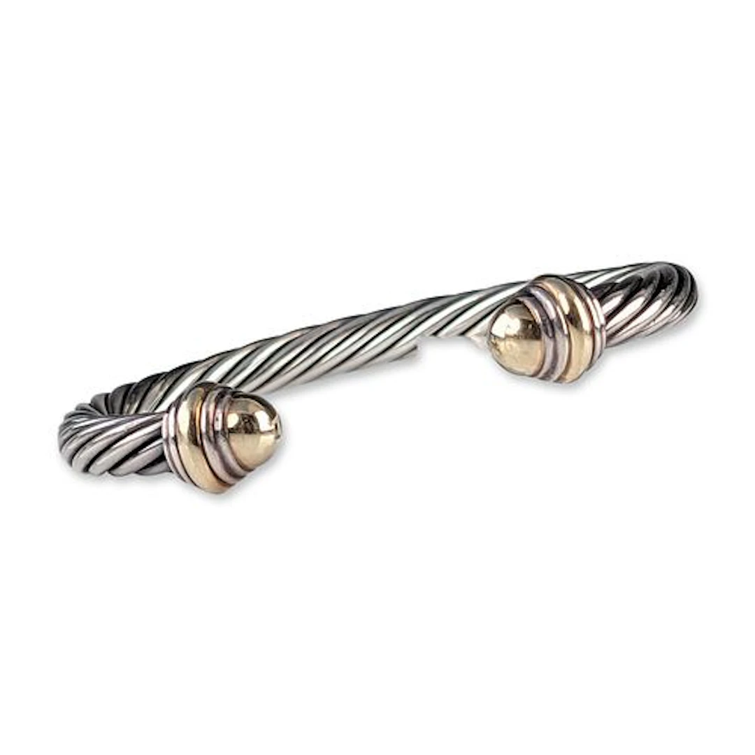 David Yurman Sterling Silver and 14K Yellow Gold Classic Cable Cuff Bracelet