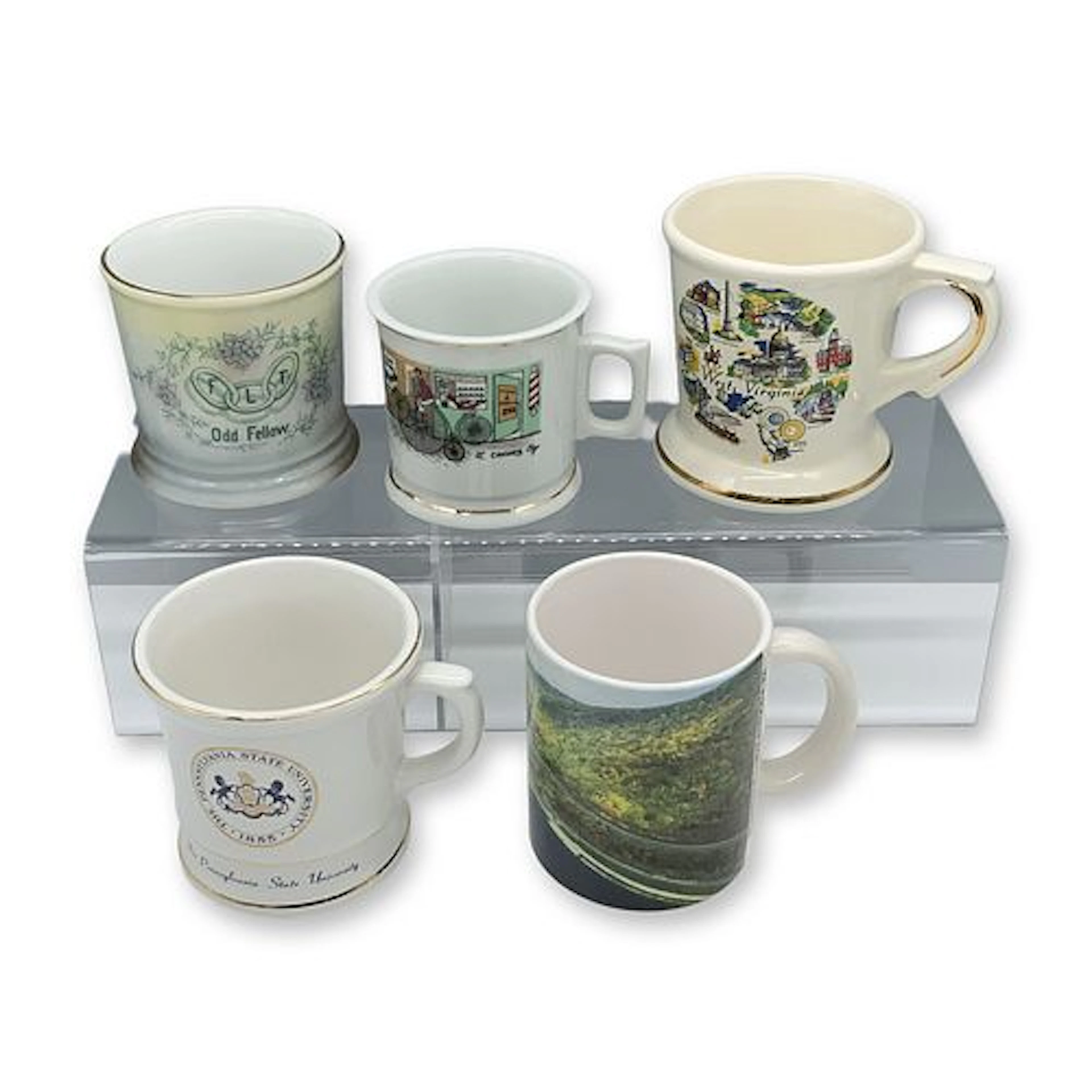 5-Piece Porcelain Pennsylvania and Assorted Mugs