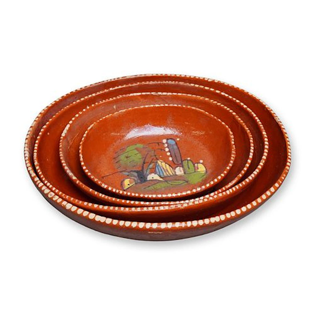 4pc Mexican Redware Nesting Pottery Bowls