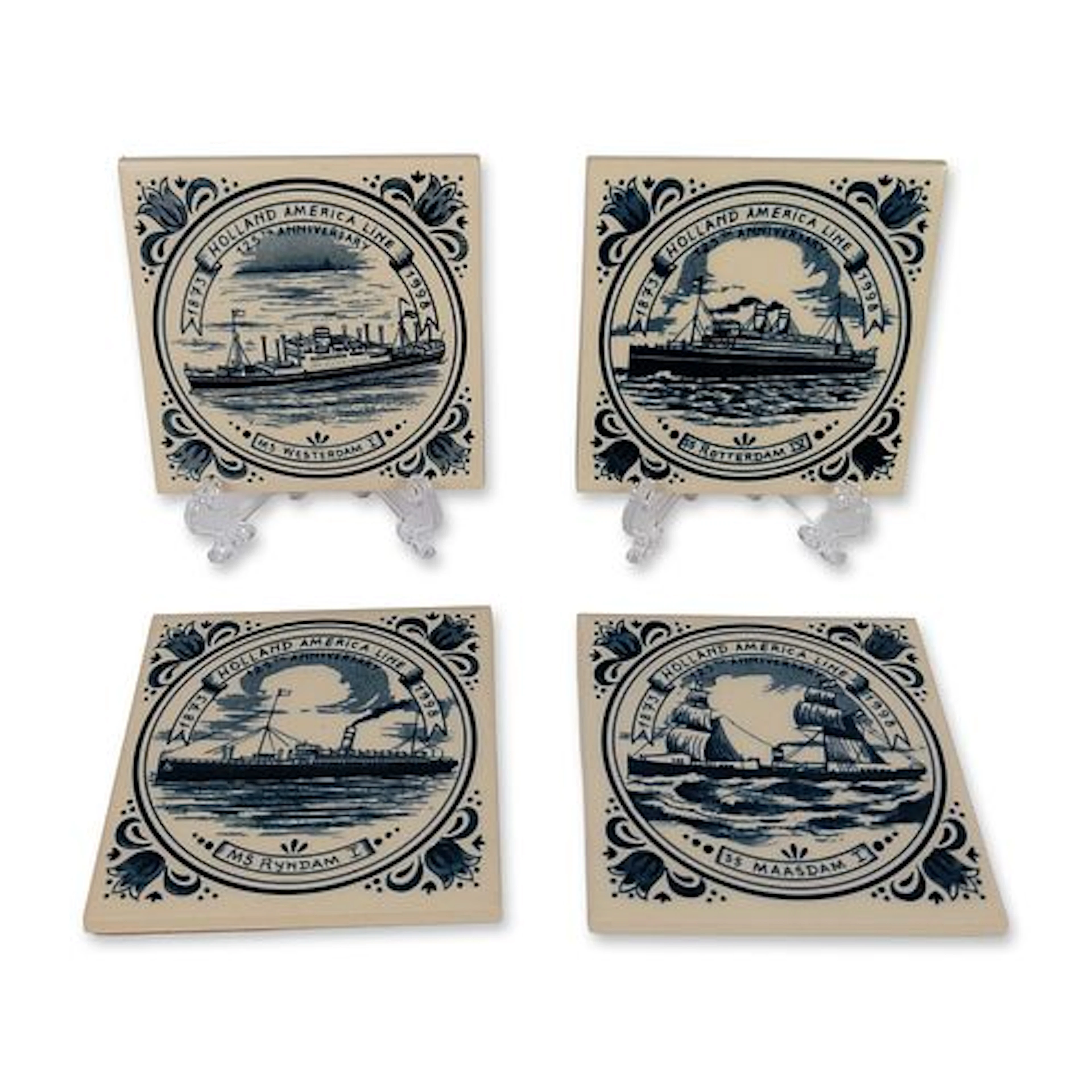 10pc Holland America Line Anniversary Ceramic Coasters