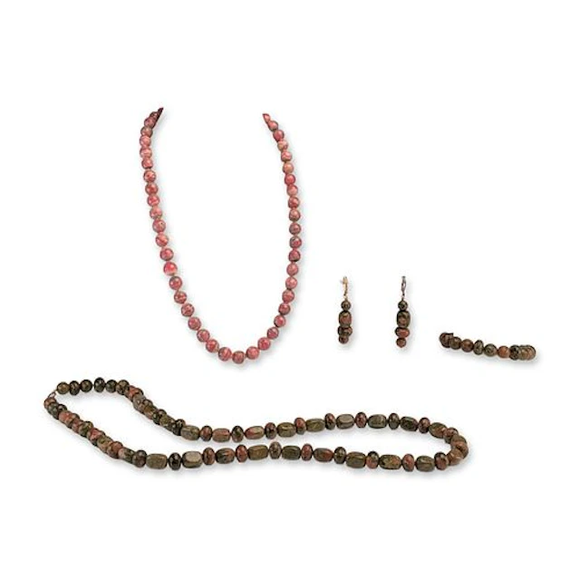 4pc Collection of Rhodochrosite and Unakite Jewelry