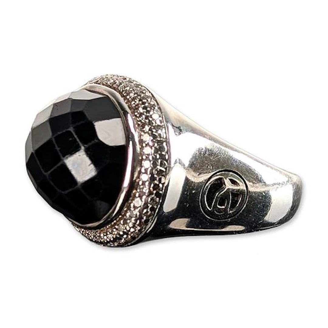 David Yurman Sterling Silver Black Onyx and Diamond Cocktail Ring