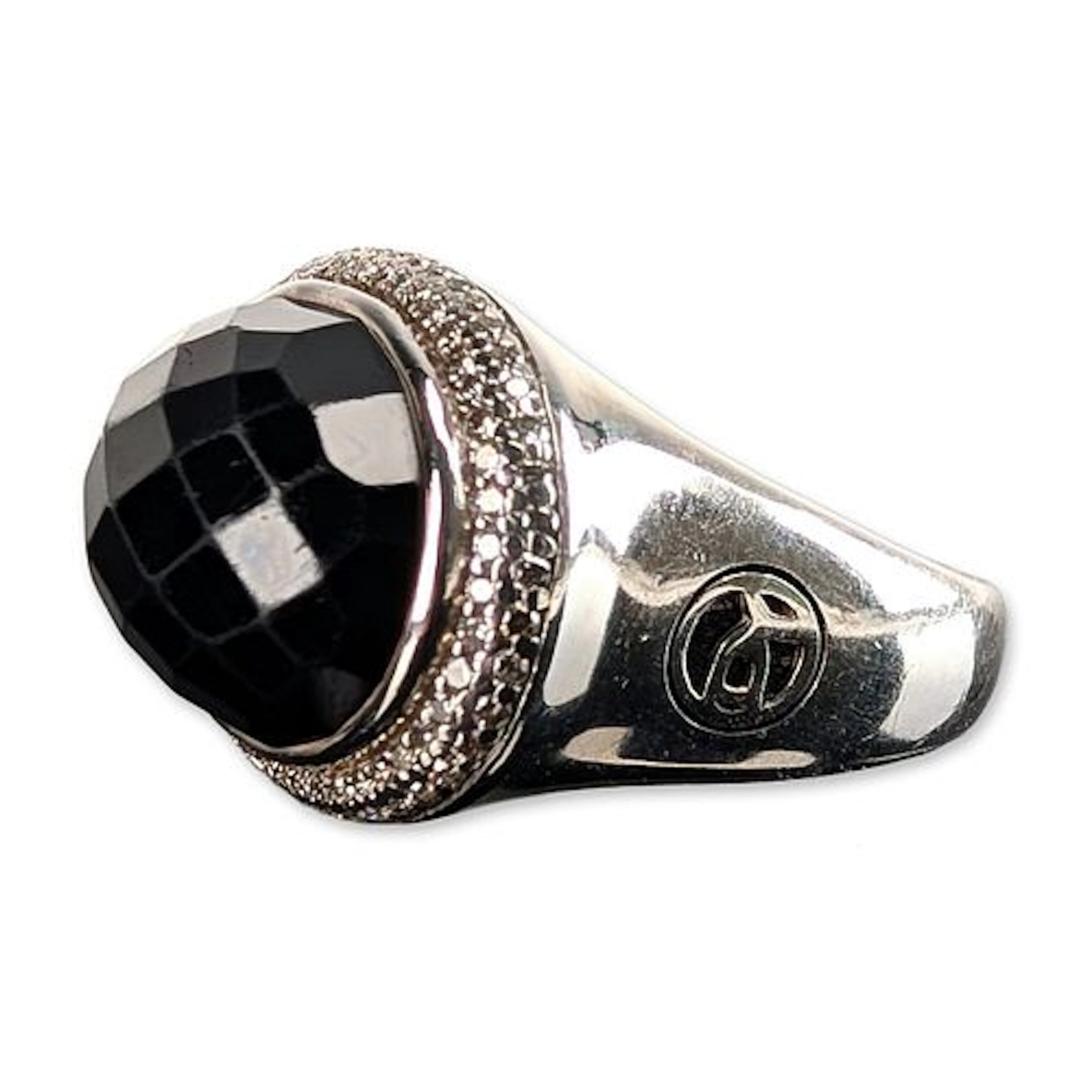 David Yurman Sterling Silver Black Onyx and Diamond Cocktail Ring