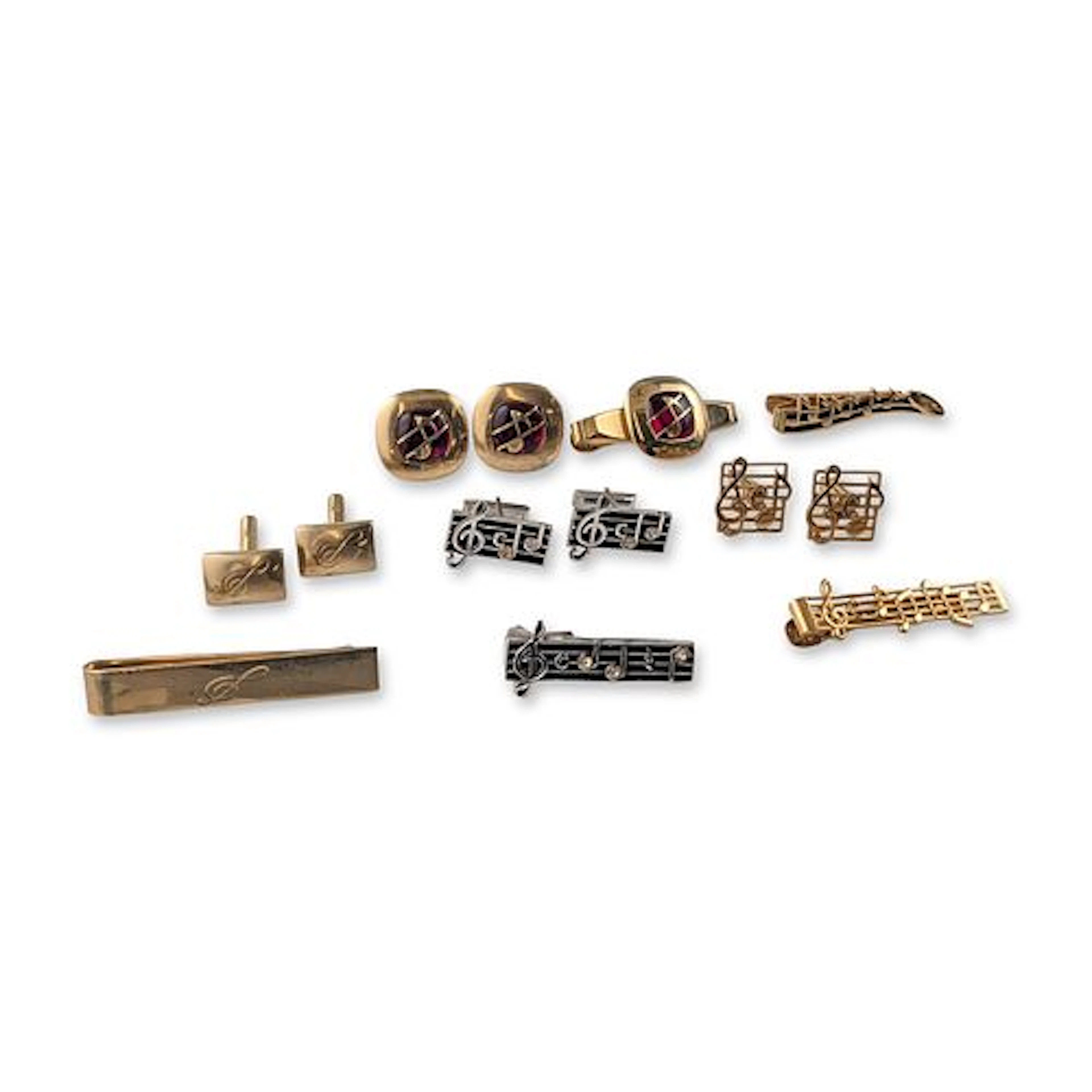 13pc Collection of Anson and Swank Musical Motif Cufflinks and Tie Clips