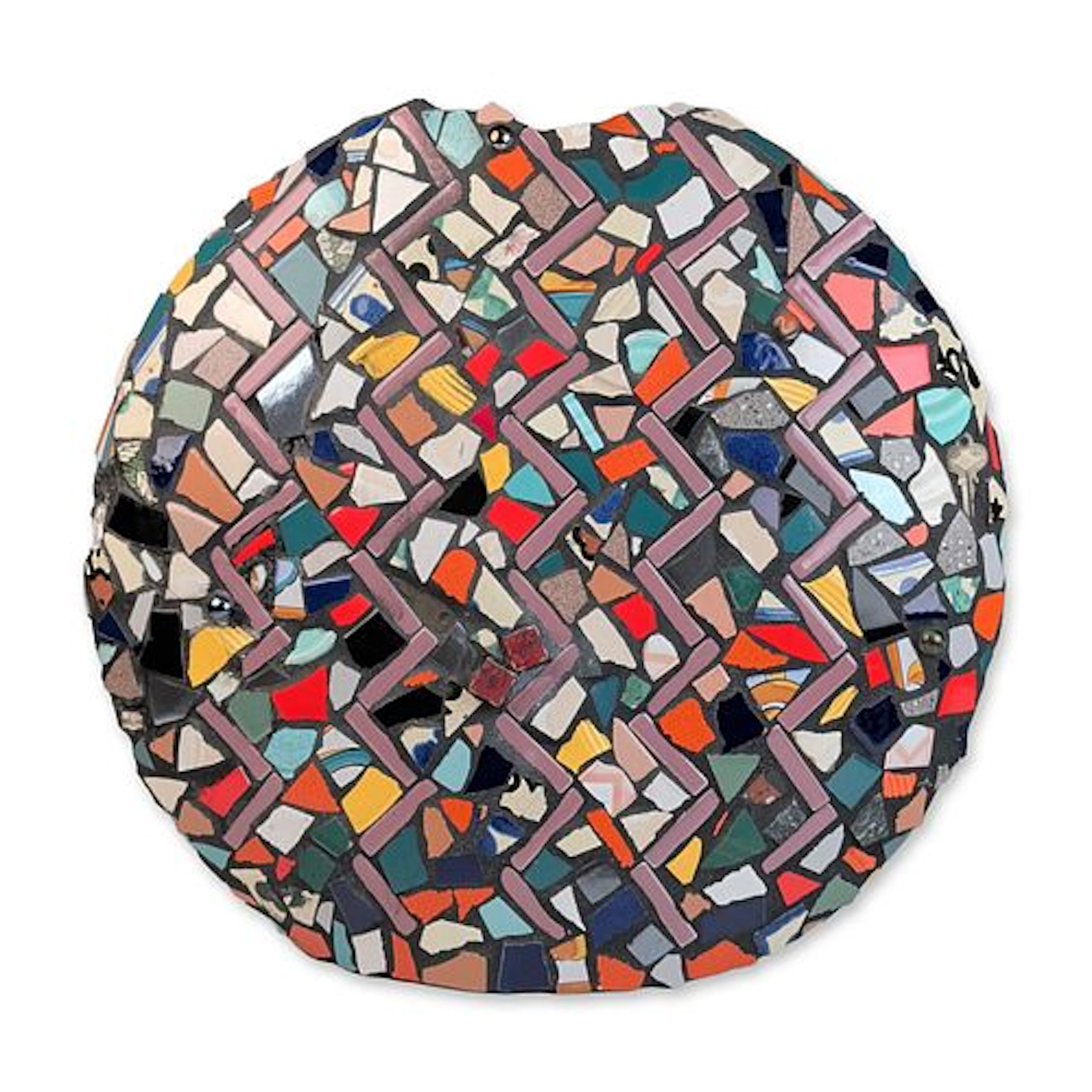 Contemporary Large Mosaic Tile Disc Sculpture 1992, Artist Signed