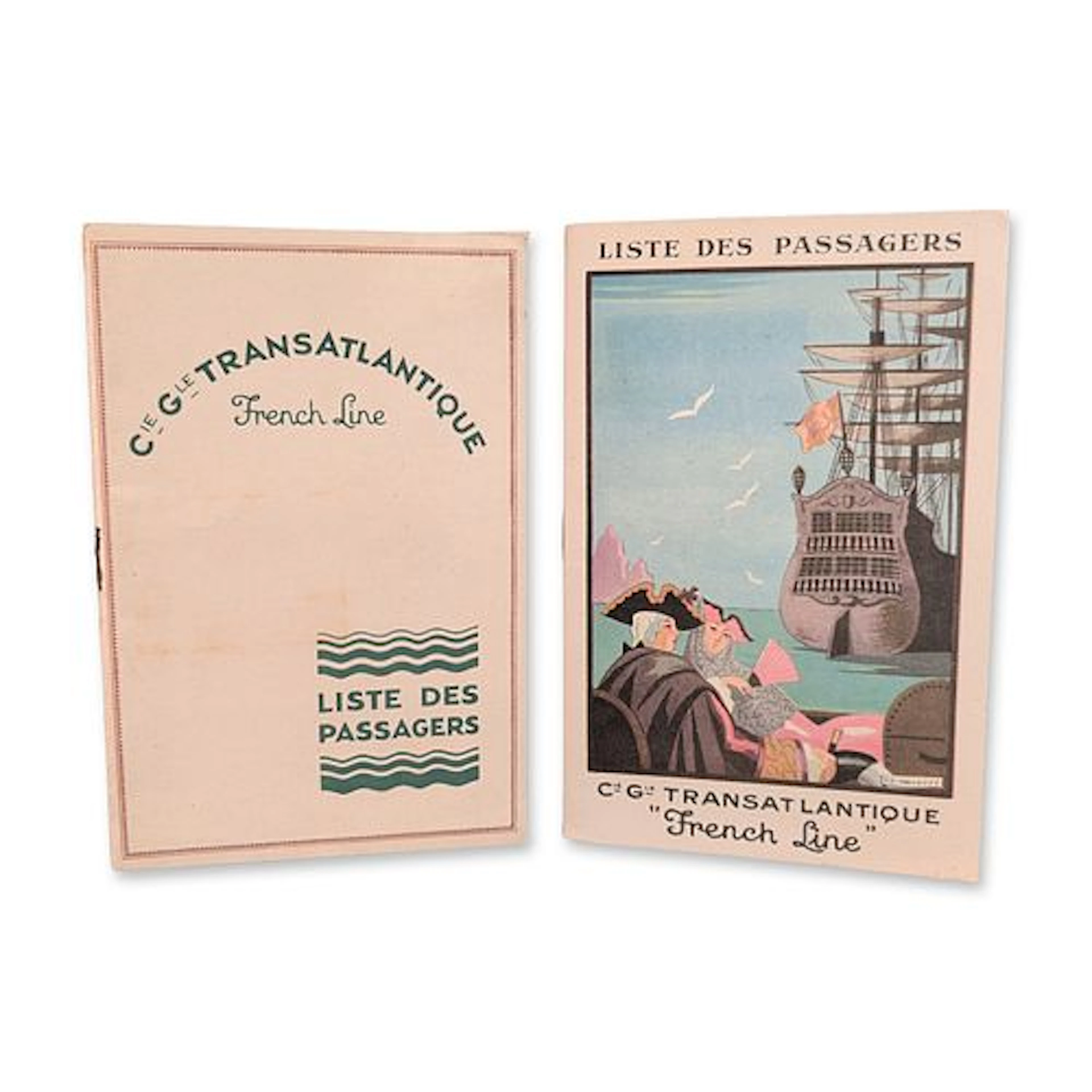 2pc Compagnie Generale Transatlantique SS Ile-de-France 1928 Cabin