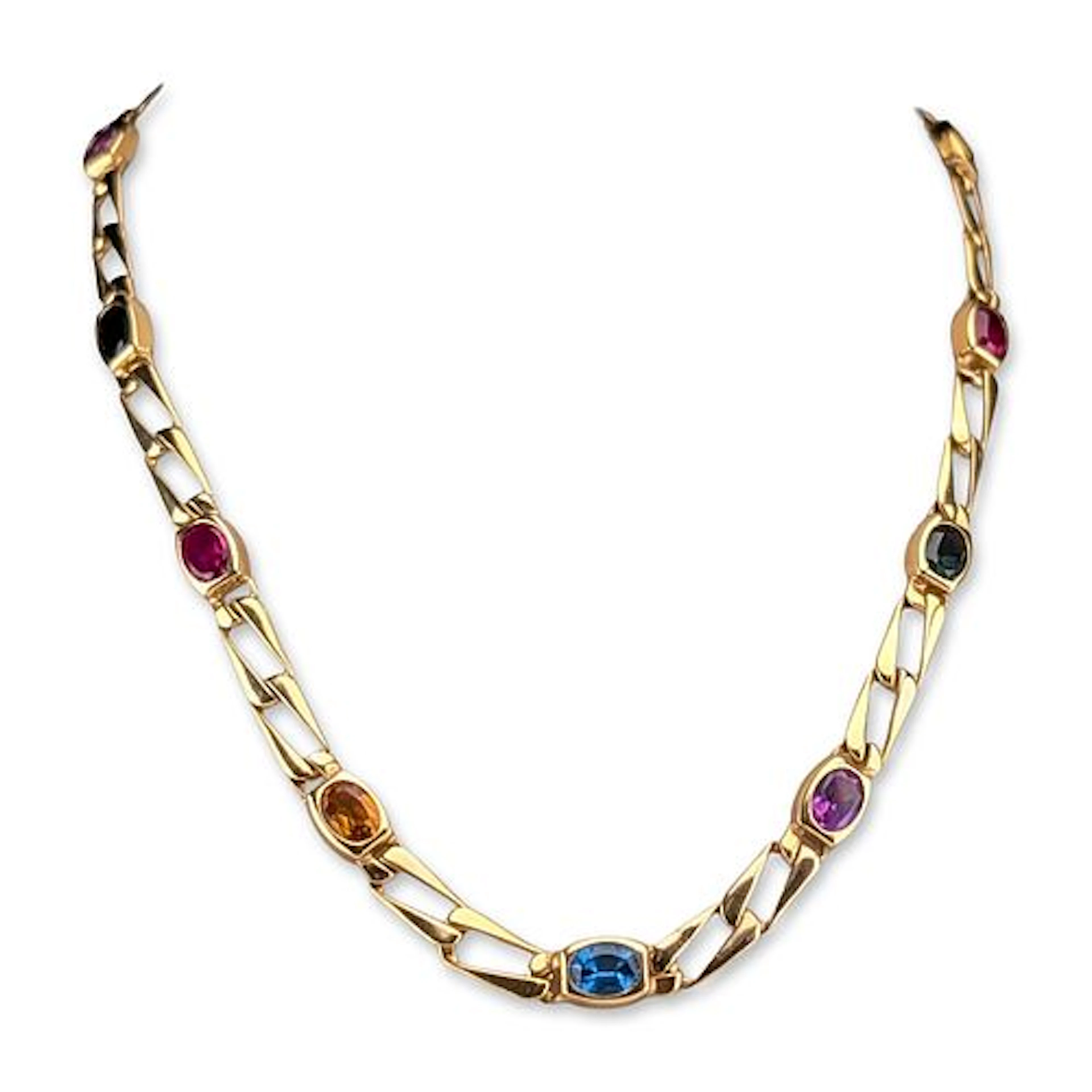 Italian 14K Yellow Gold Multi-Gemstone Necklace