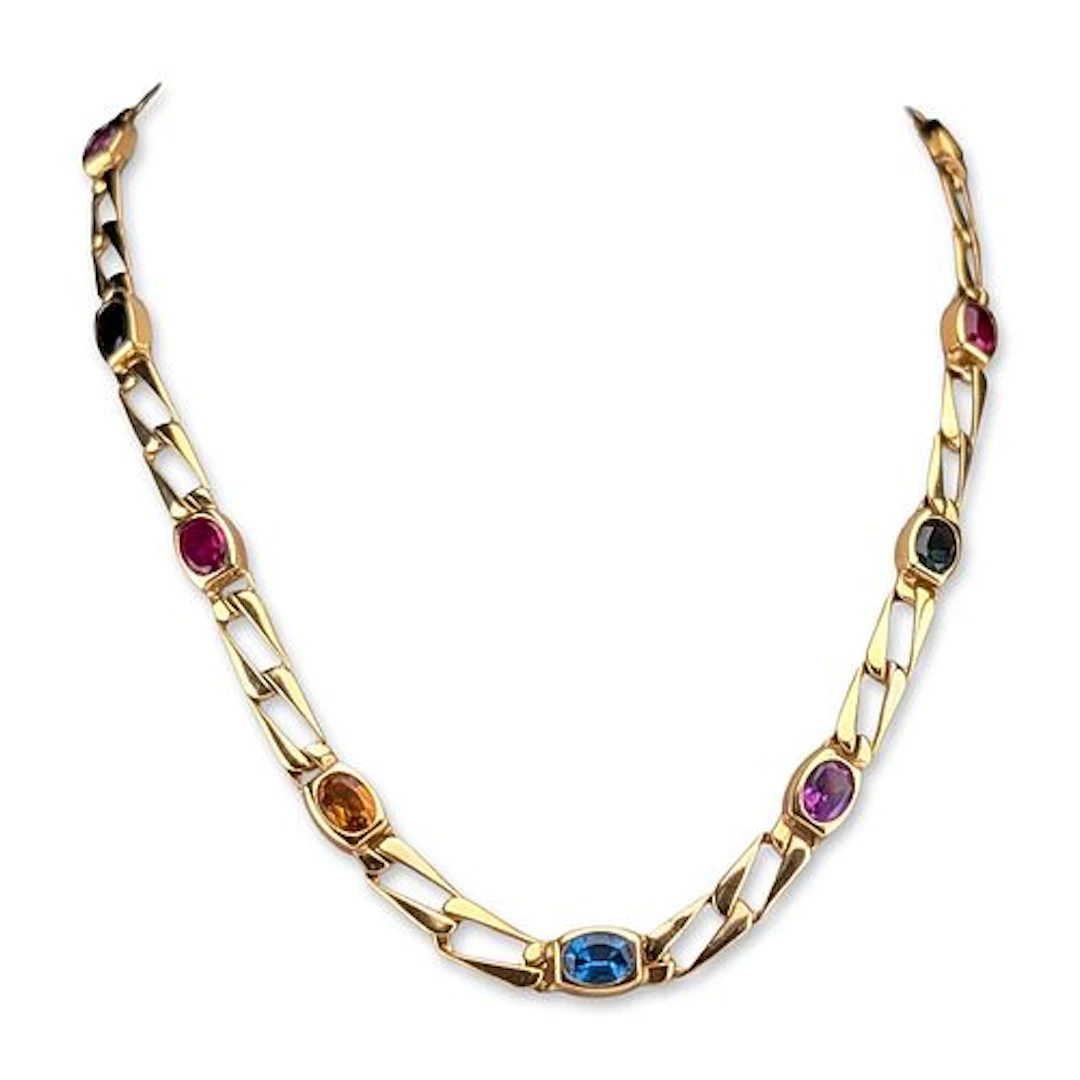 Italian 14K Yellow Gold Multi-Gemstone Necklace