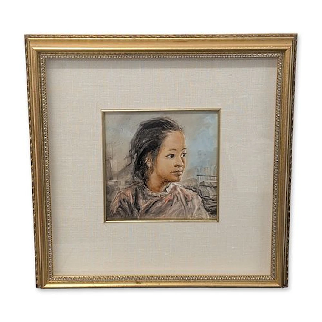 Signed Lithograph on Paper Portrait of a Young Girl