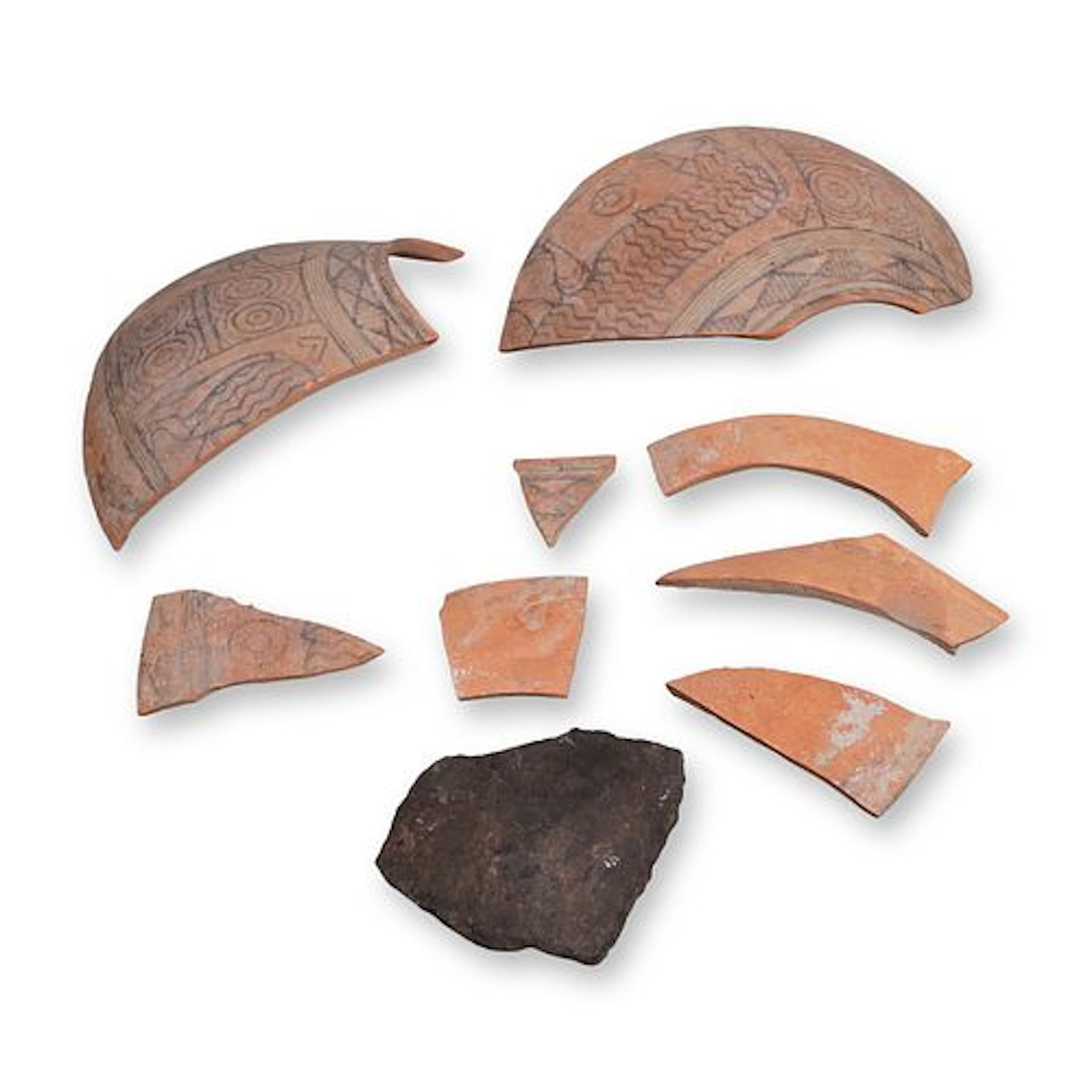 9pc Ancient Indus Valley Style Terracotta Pottery Fragments and Stone