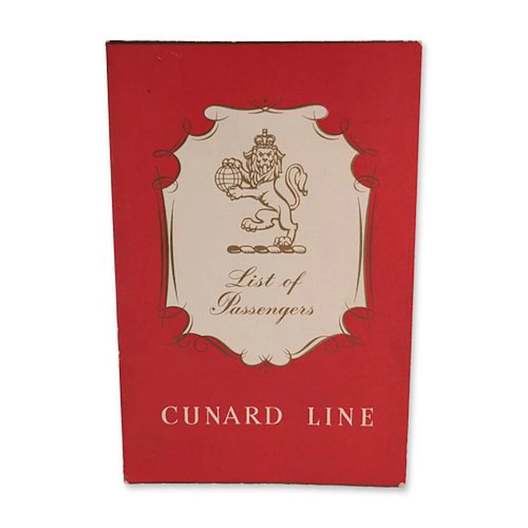 Cunard Line 1960 RMS Queen Mary First Class Passenger List
