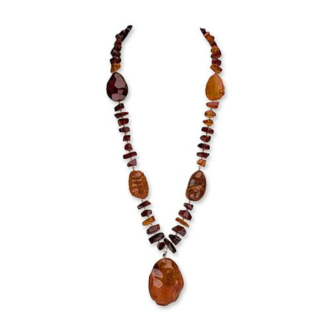Multi-Tonal Amber Beaded Wire-Wrapped Pendant Necklace