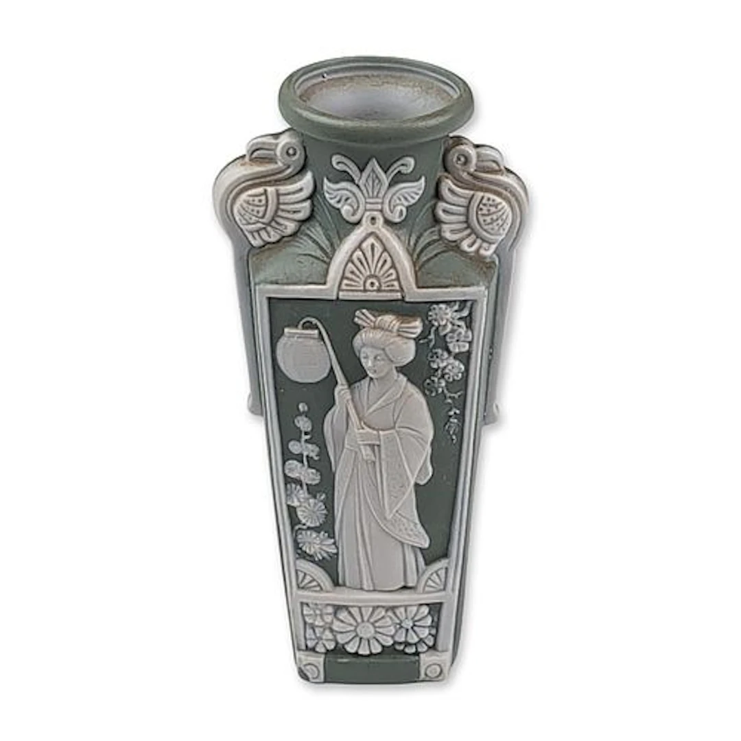 Art Nouveau Green Jasperware Japonisme Tapered Vase