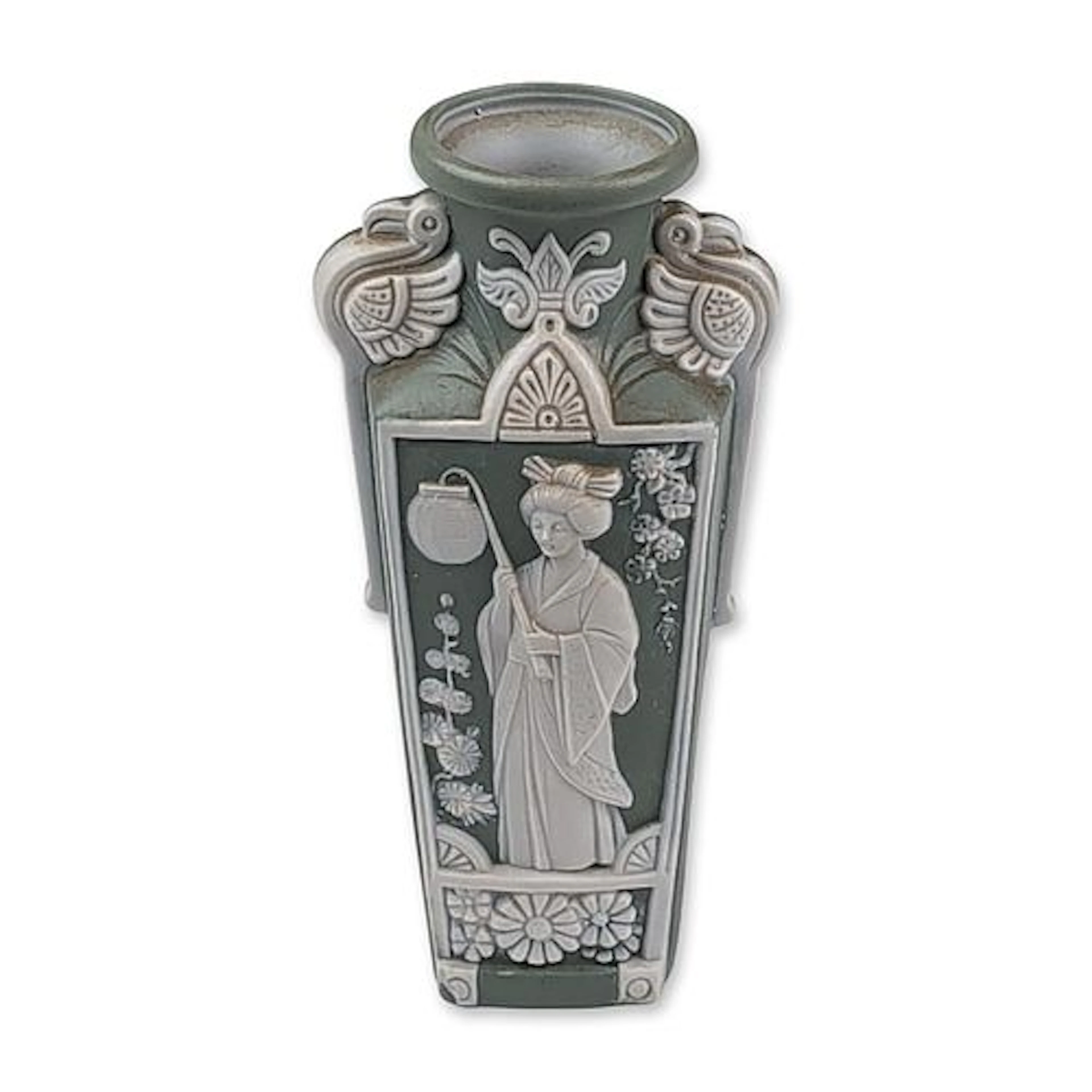 Art Nouveau Green Jasperware Japonisme Tapered Vase