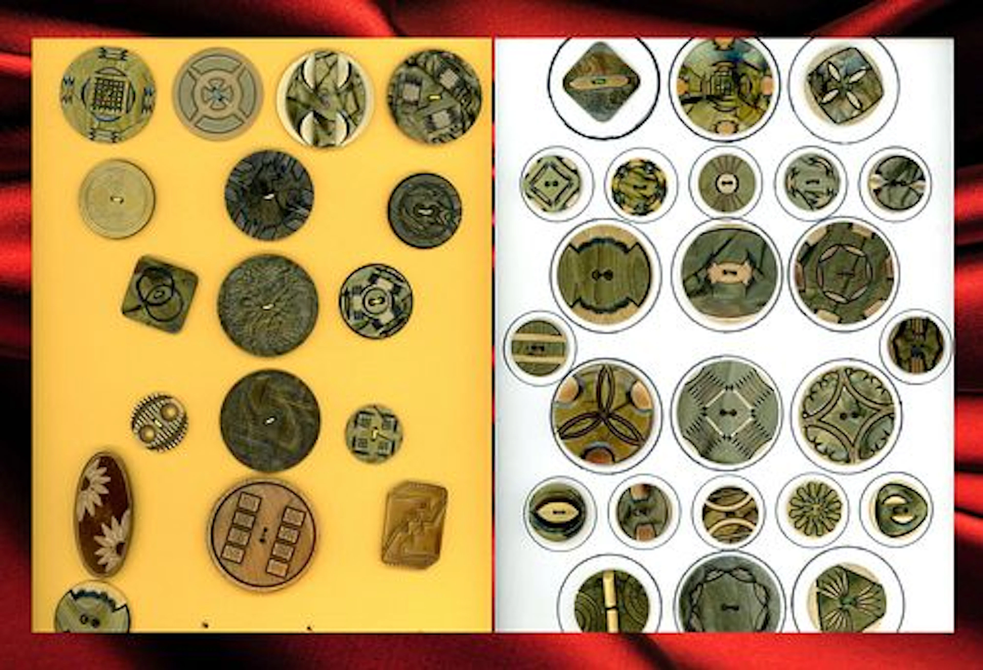 2 CARDS OF DIVISION THREE CELLULOID BUTTONS