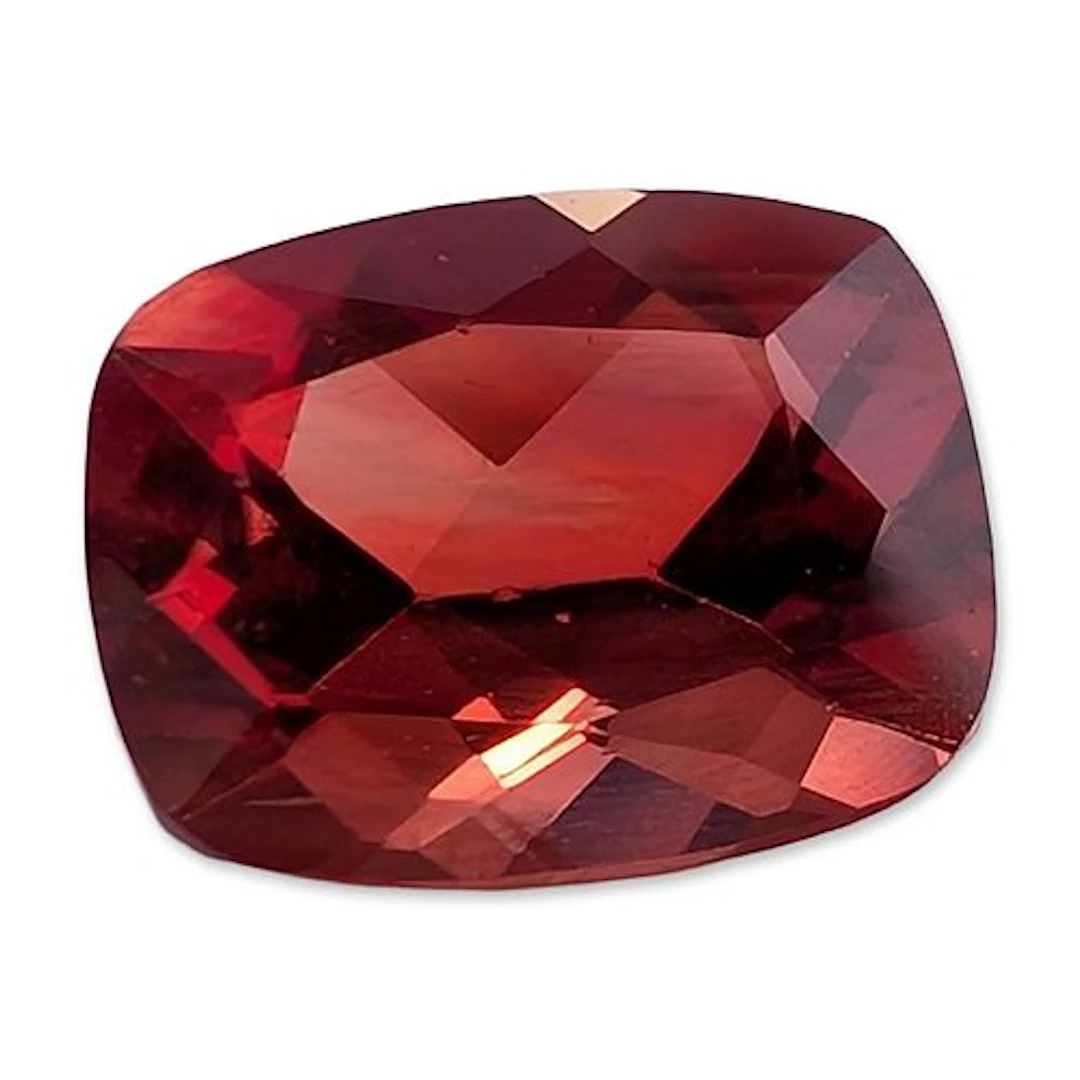 Faceted Red-Orange Cushion Cut Stone