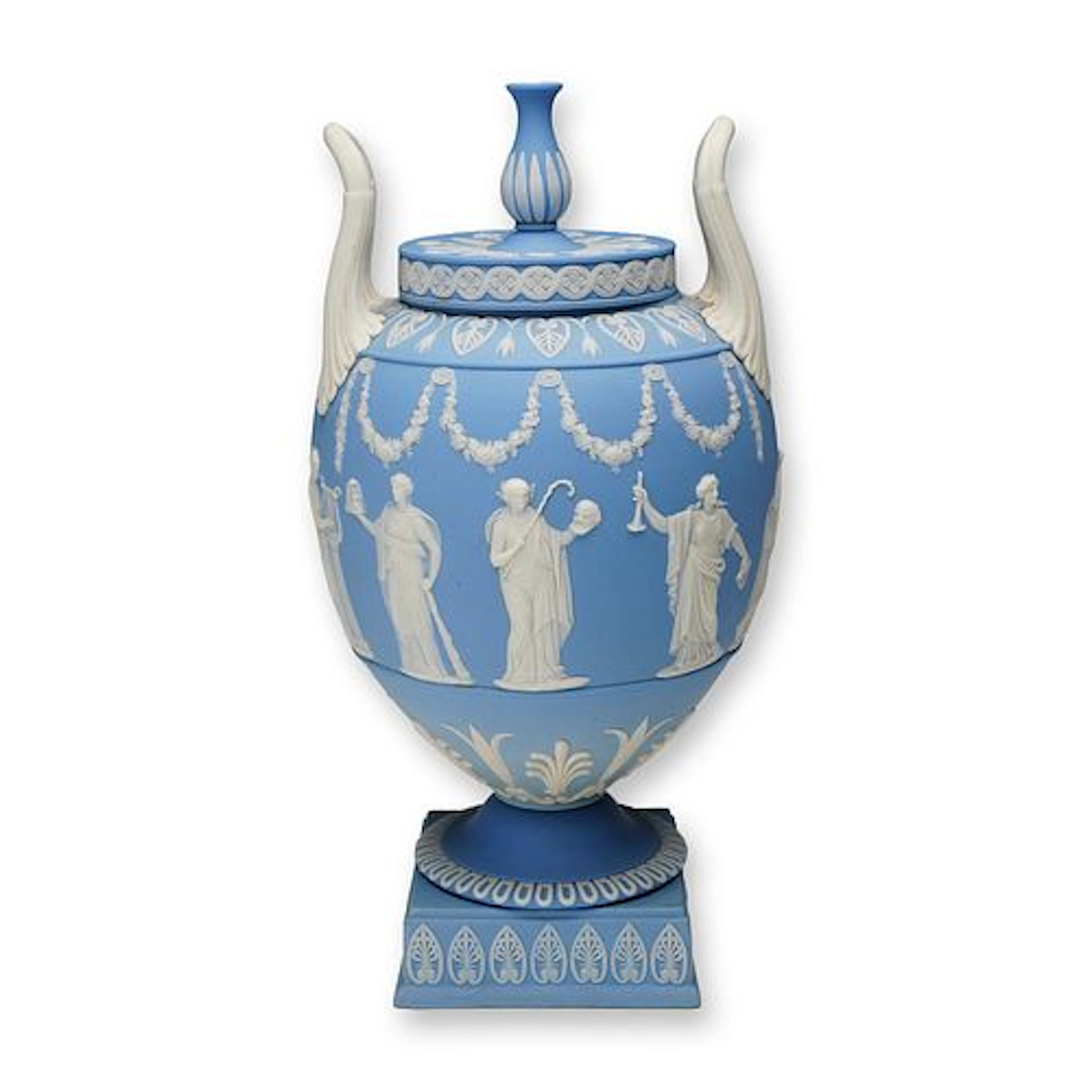 Wedgwood Jasperware Light Blue Vase and Cover, Apollo and The Nine Muses