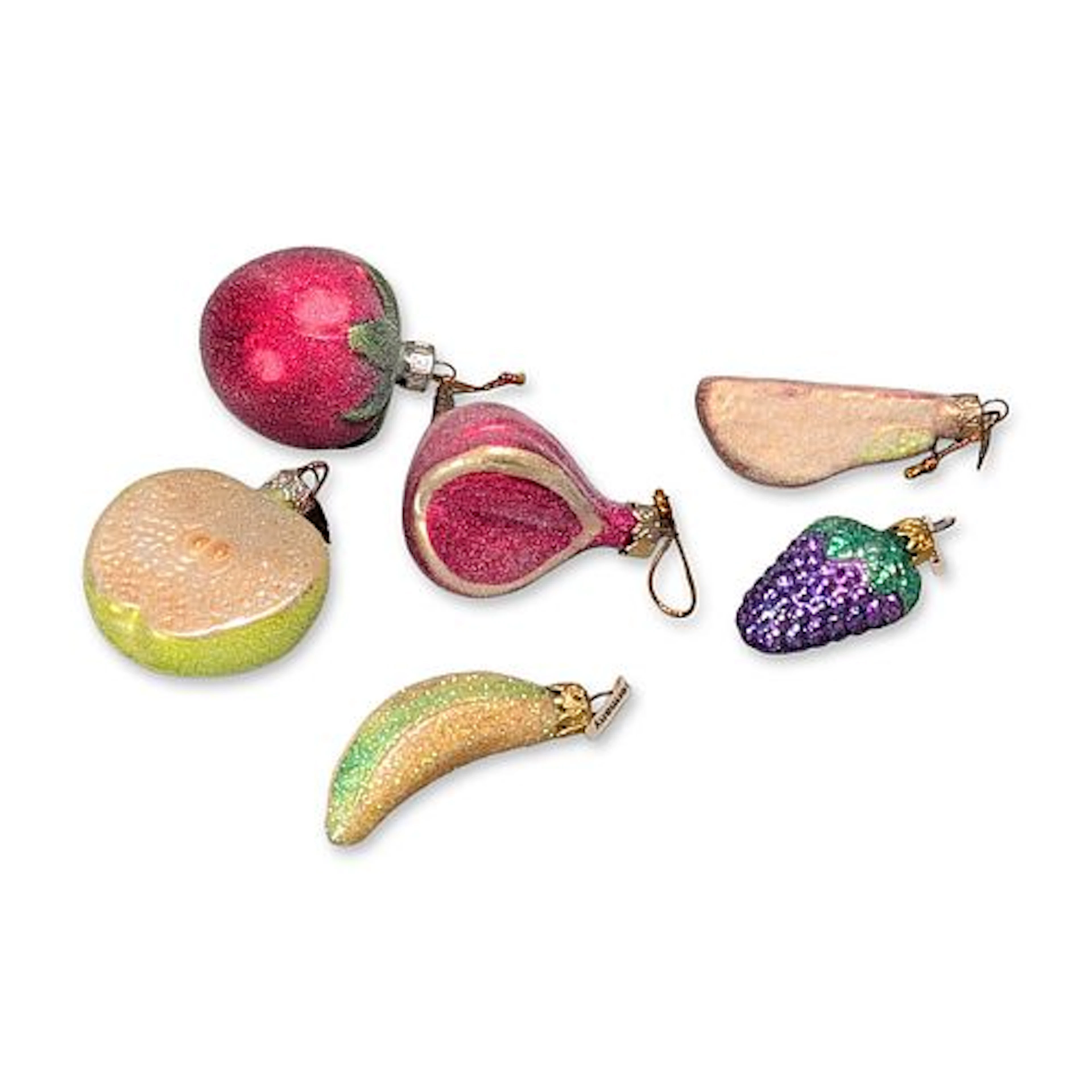 6pc German and Thomas Pacconi Blown Glass Frosted Fruit Ornaments