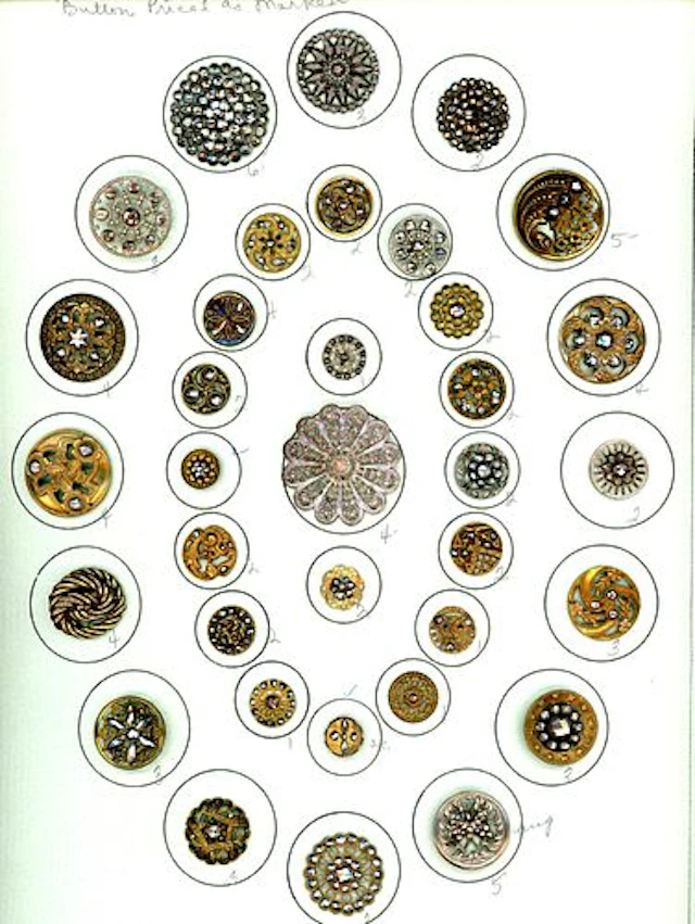 A CARD OF DIVISION ONE PIERCED METAL BUTTONS