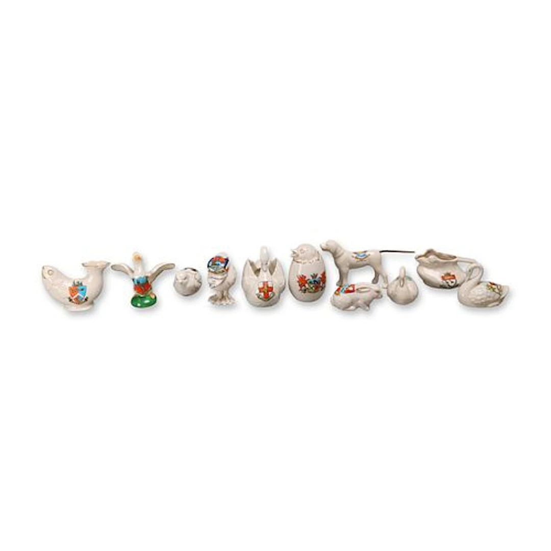 11pc Collection of British Porcelain Heraldic Crested Ware Animal-Shaped