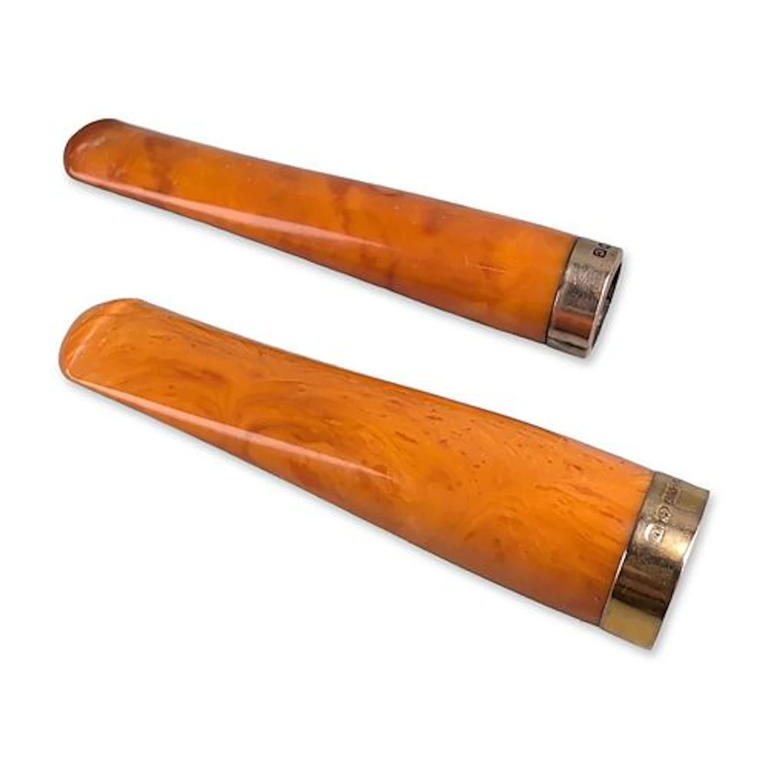 2pc G. Loveridge and Co. 9K Rose Gold Mounted Amber Cheroot Holders