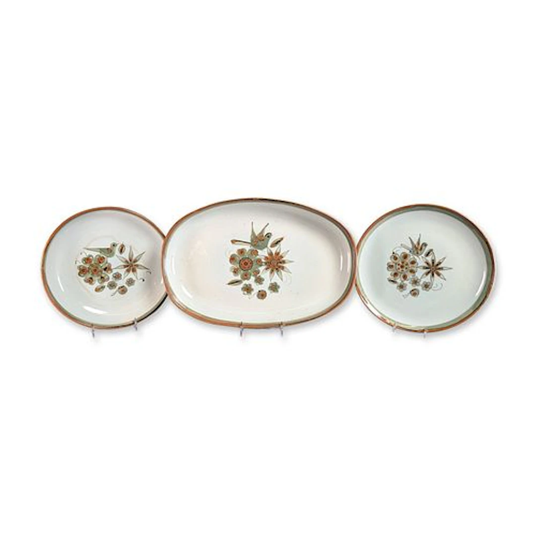 3pc Ken Edwards Tonala Mexico Ceramic Serving Tableware
