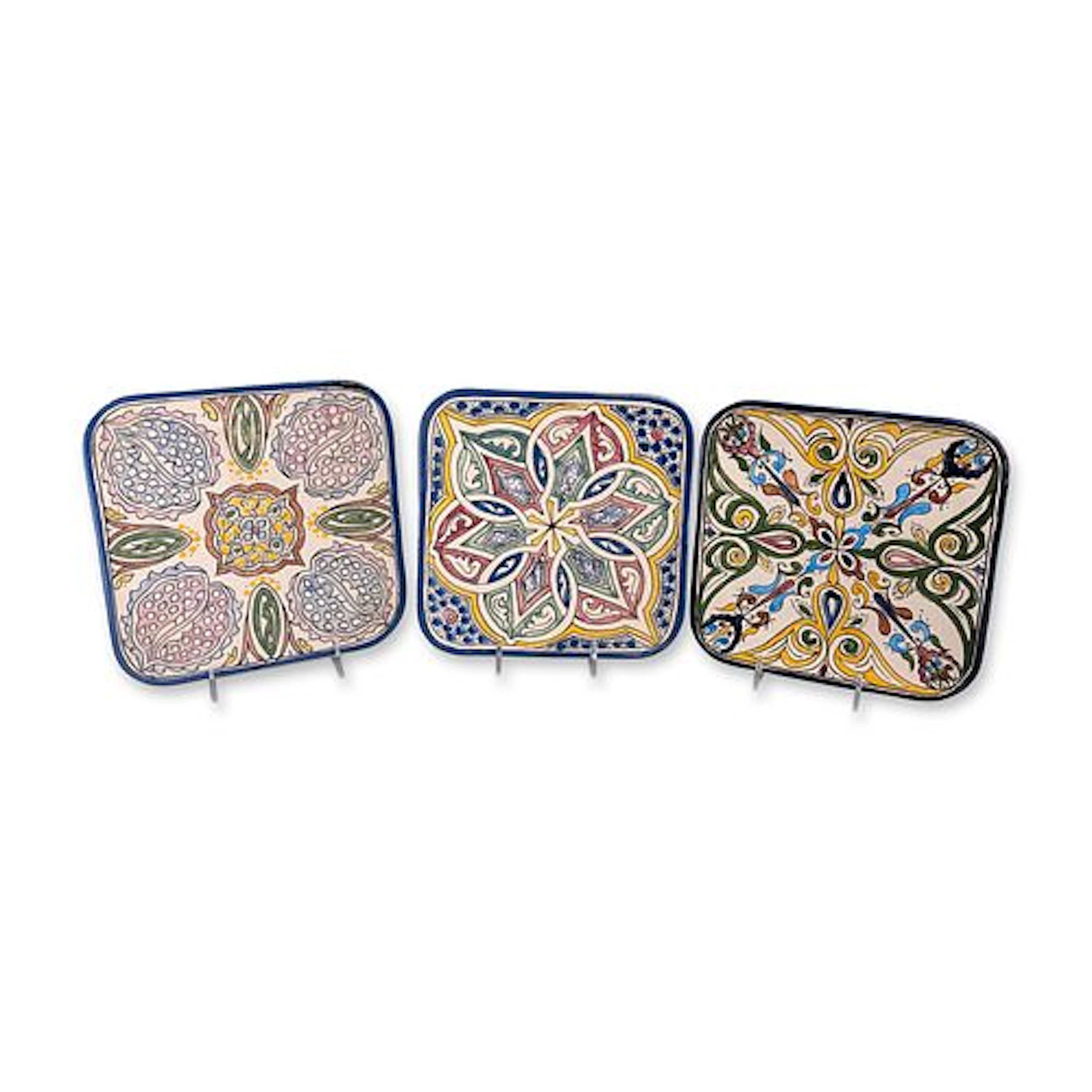 3pc Fes Morocco Hand Painted Ceramic Plates