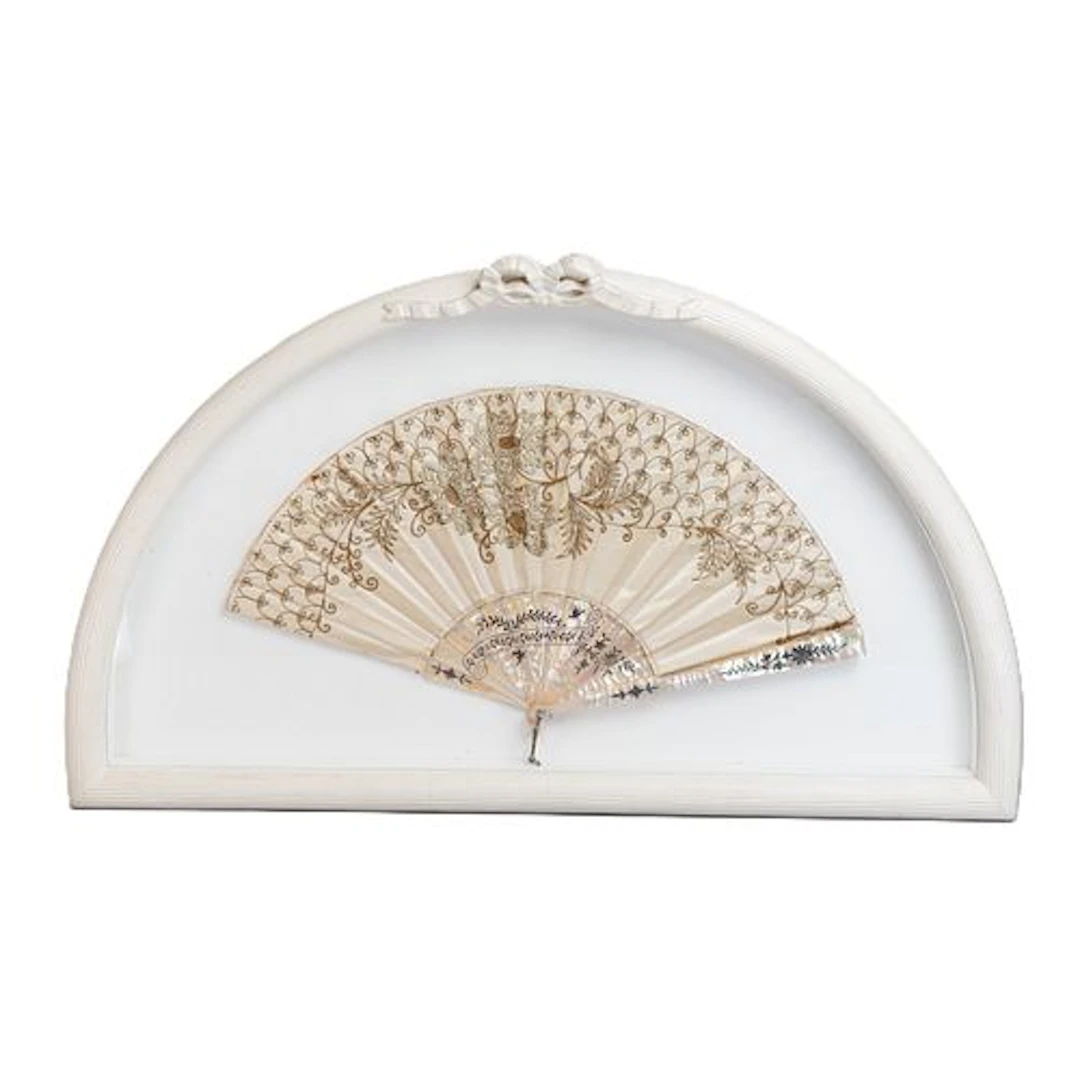 Antique Folding Hand Fan in Shadowbox